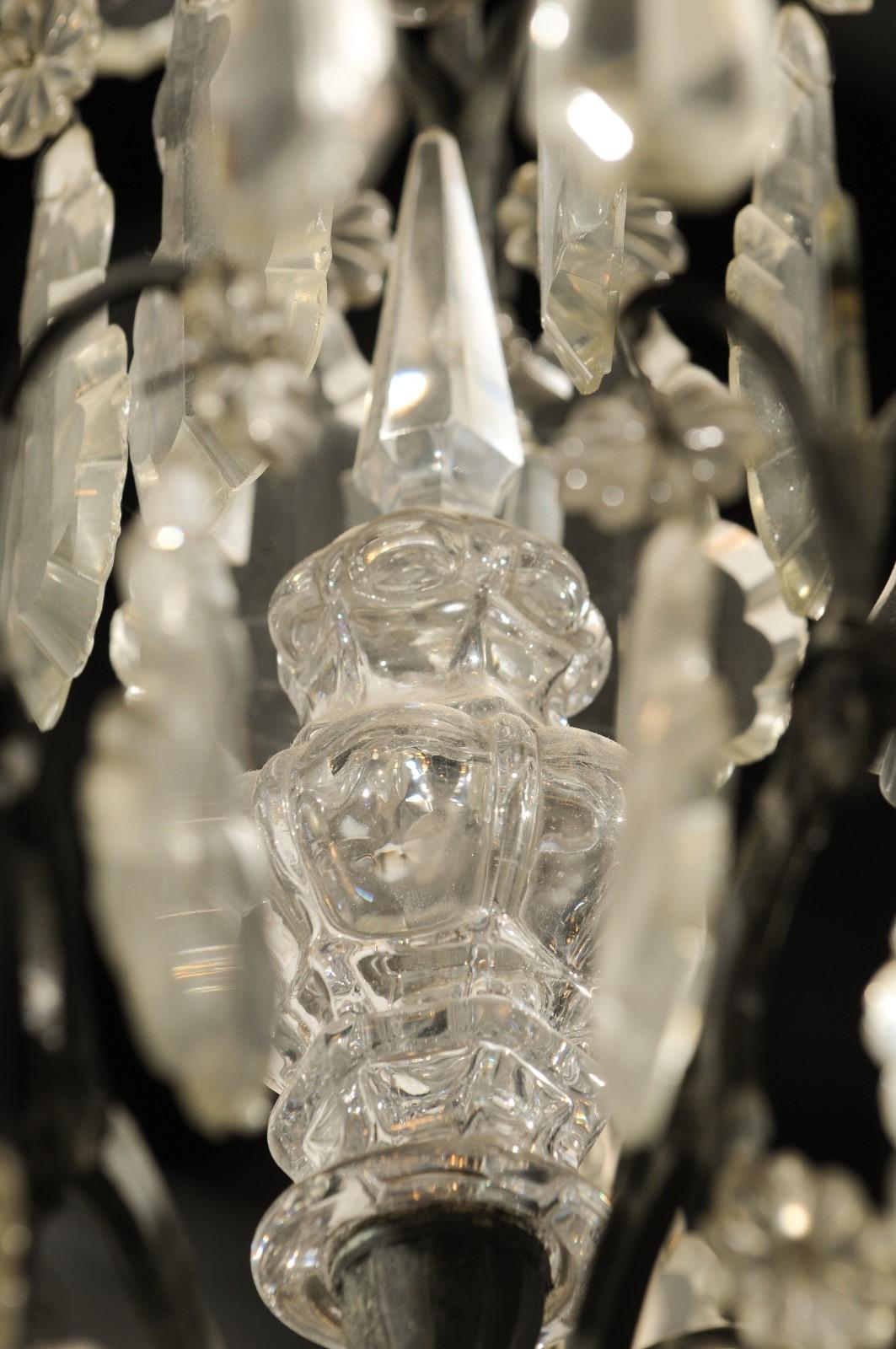 French Nine-Light Crystal Chandelier with Iron Scrolling Armature, circa 1890 6