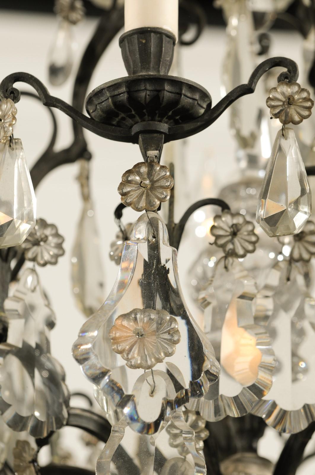 French Nine-Light Crystal Chandelier with Iron Scrolling Armature, circa 1890 4