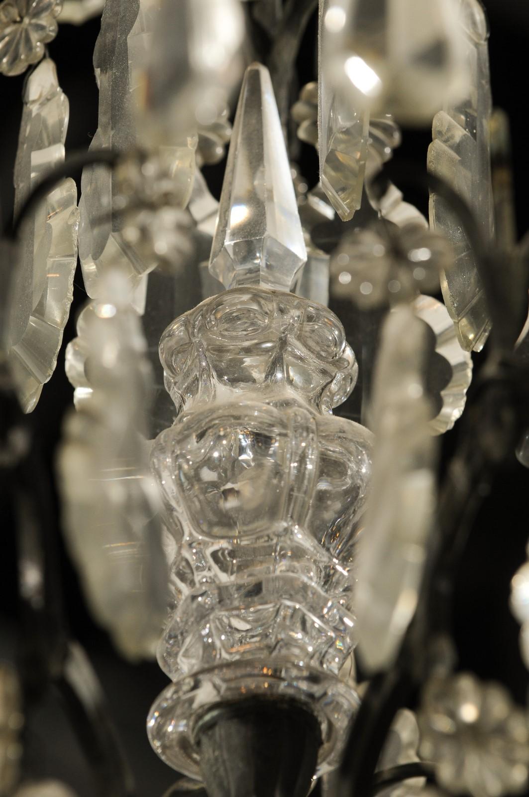 French Nine-Light Crystal Chandelier with Iron Scrolling Armature, circa 1890 5