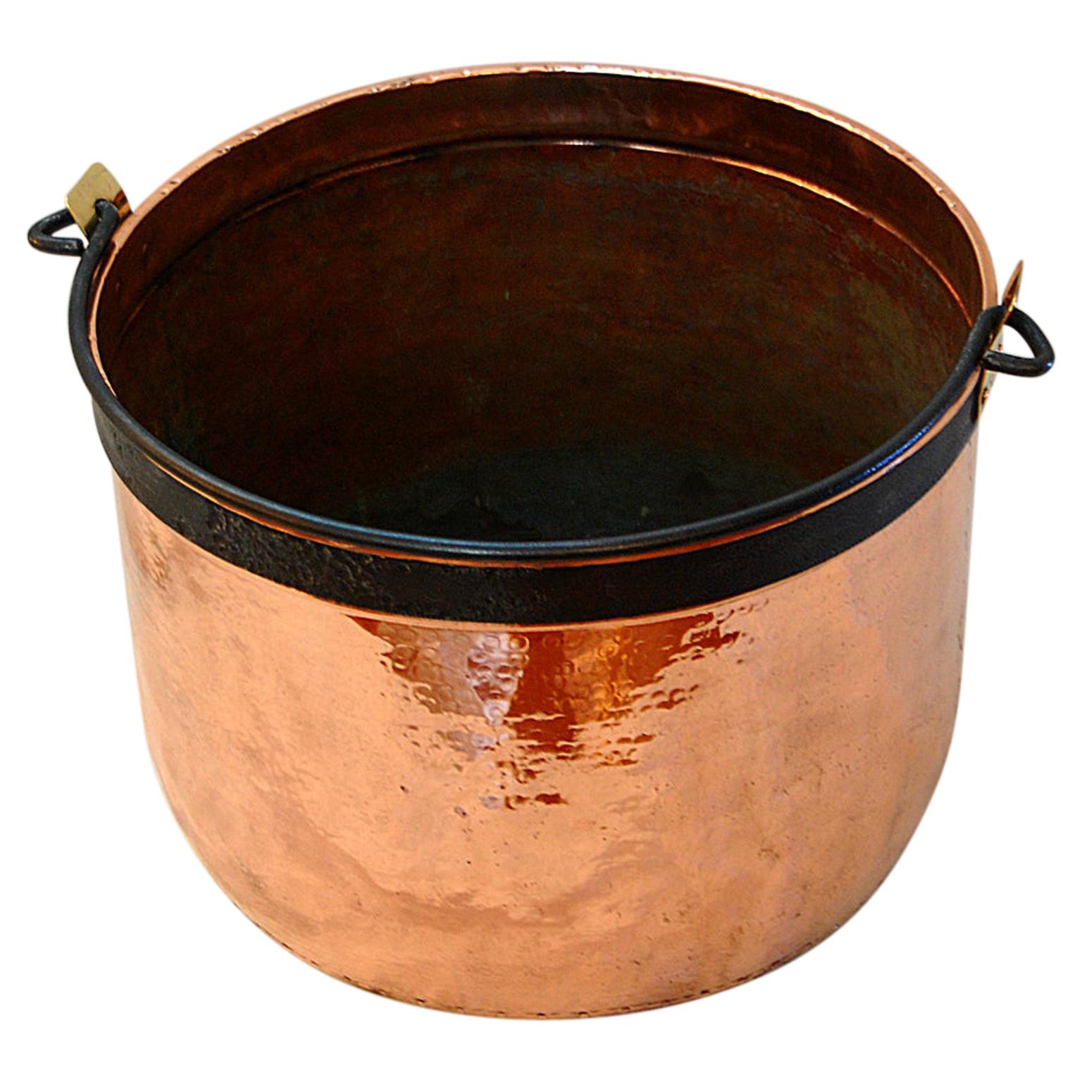 French Copper Cauldron with Iron Swing Handle and Makers Name