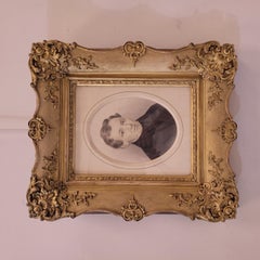 French Noble portrait Graphite drawing  with carved gilded wood  frame