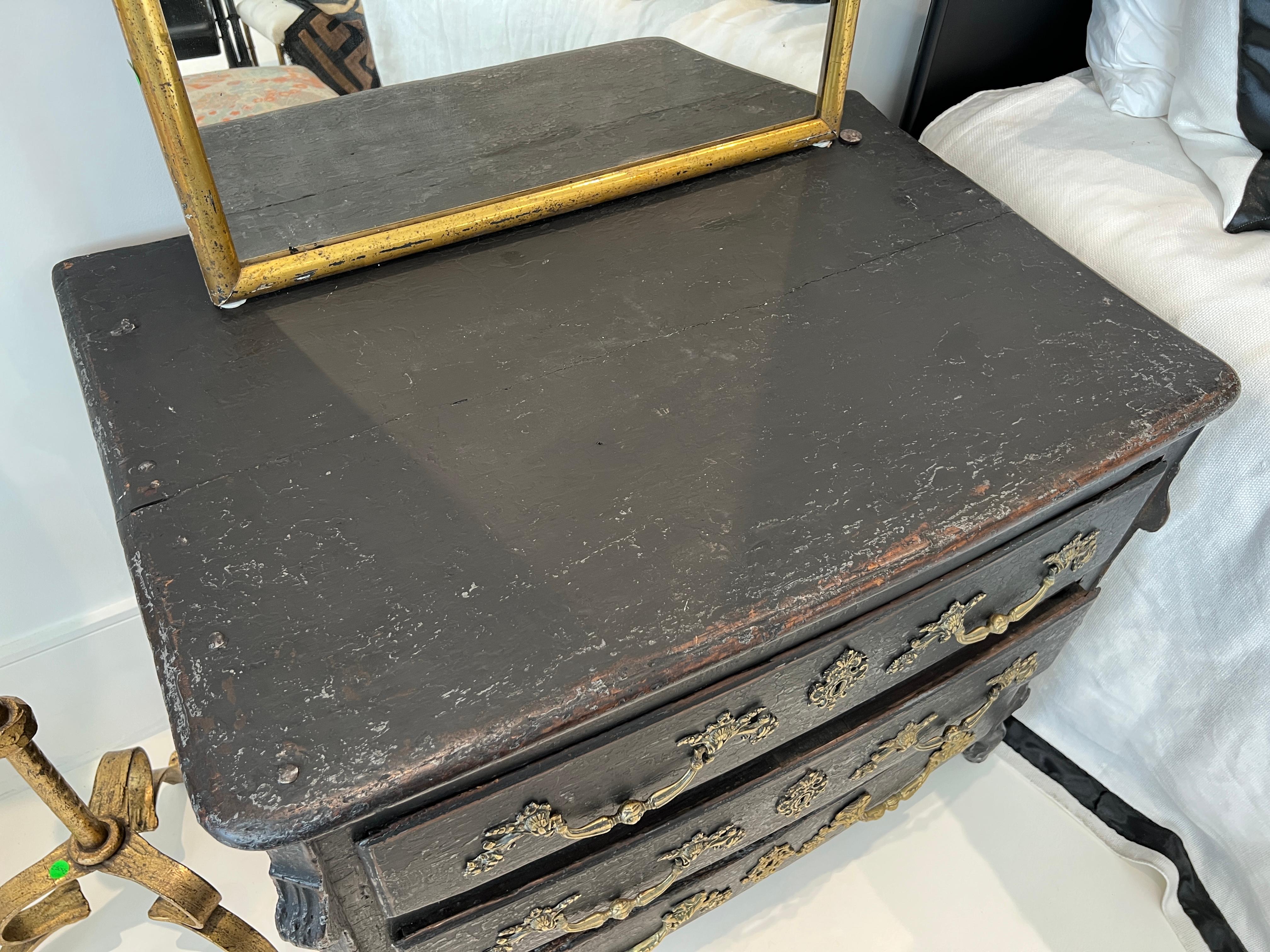 18th Century and Earlier French Noir Chest or Commode with Bronze Pulls, 18th Century