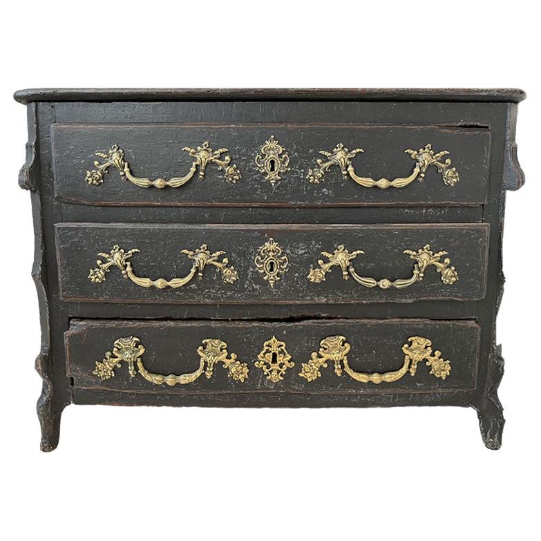 French Noir Chest or Commode with Bronze Pulls, 18th Century