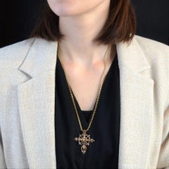 French Norman 19th Century Strass 18 Karat Rose Gold Regional Cross Pendant