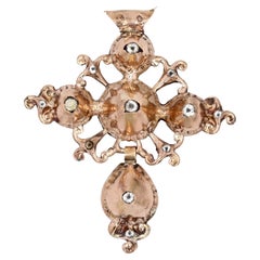 French Norman 19th Century Strass 18 Karat Rose Gold Regional Cross Pendant