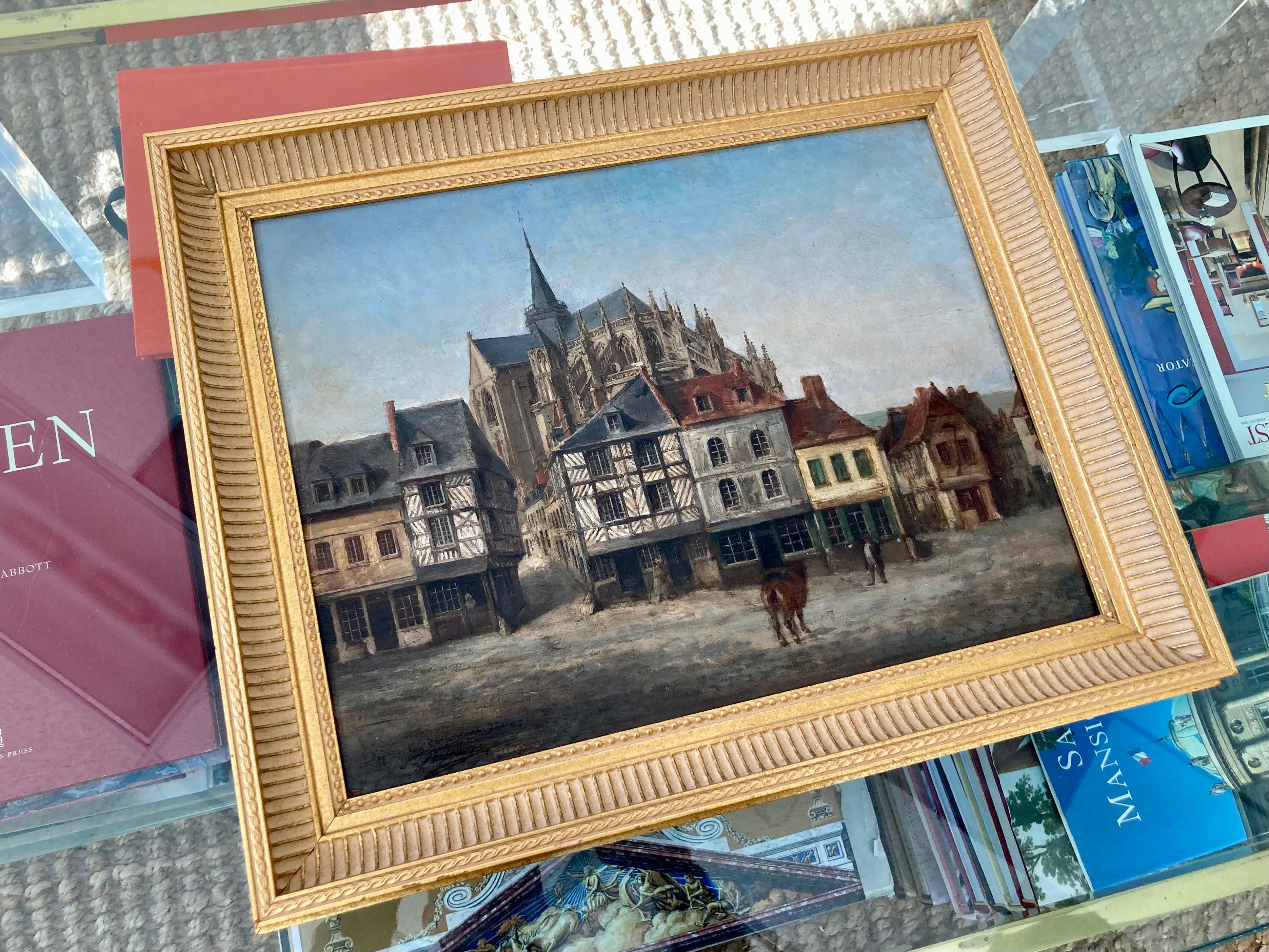 French Provincial French Normandie Village Painting For Sale