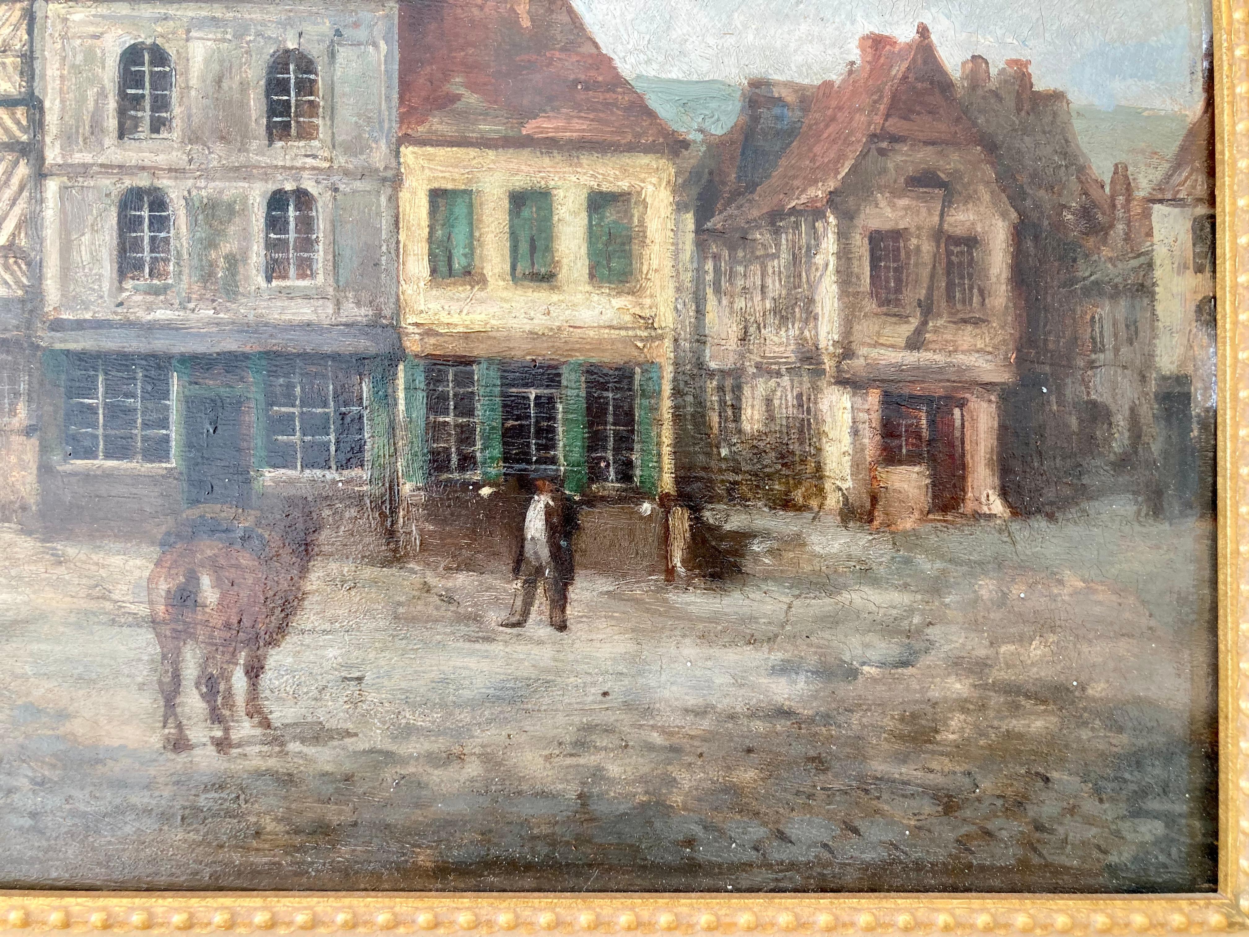 Canvas French Normandie Village Painting For Sale