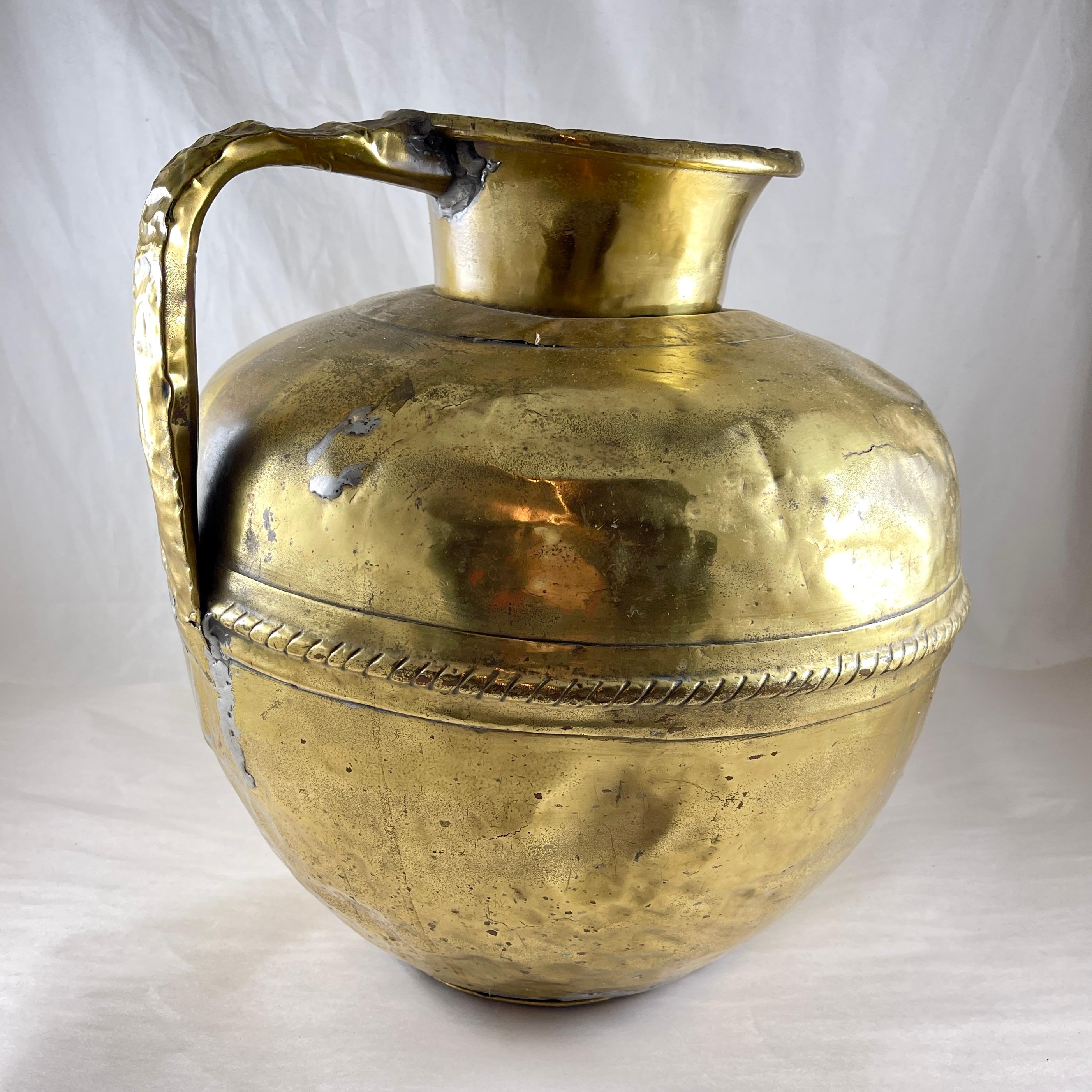 19th Century French Normandy Large Rustic Brass Milk Jug with Lid – circa 1850 For Sale