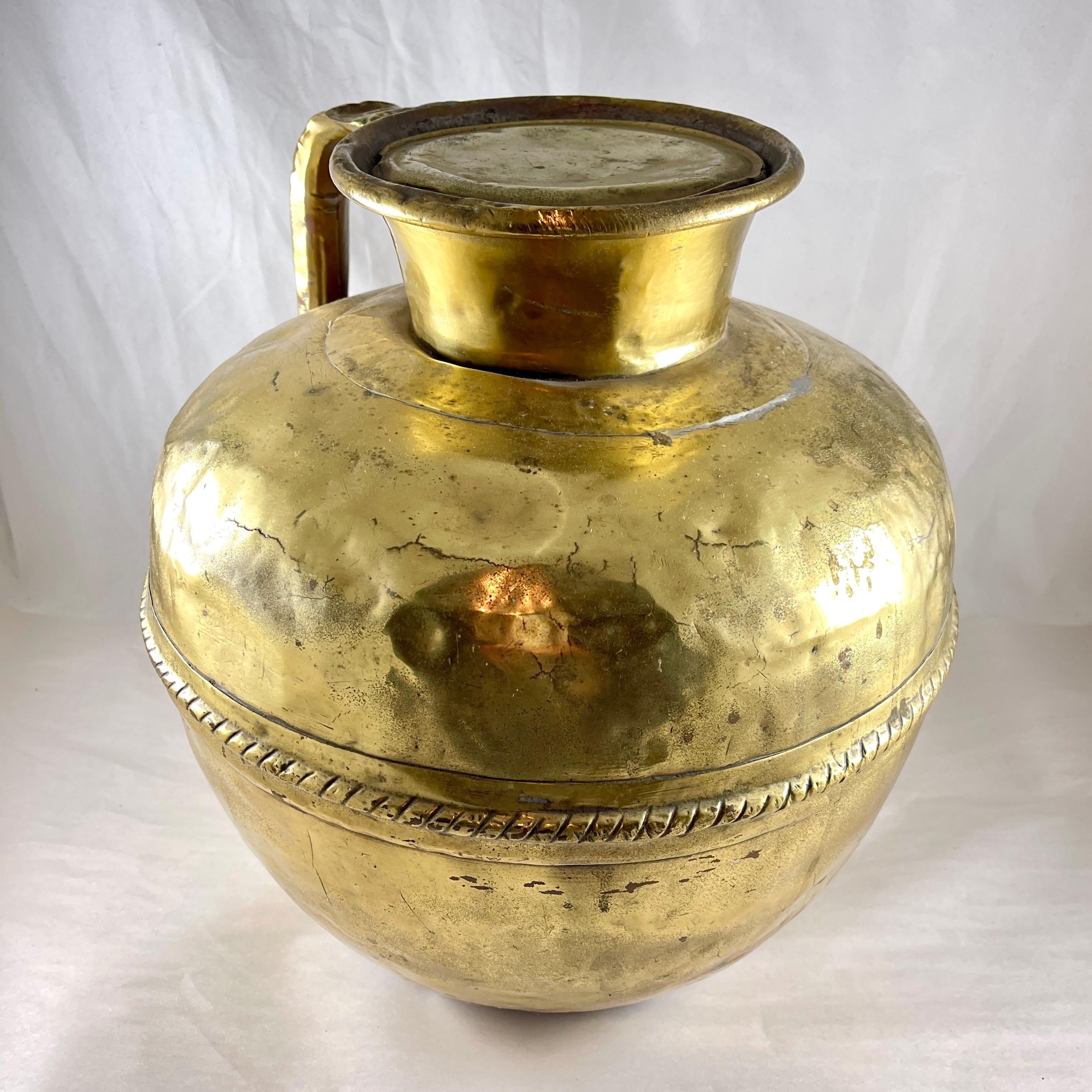 French Normandy Large Rustic Brass Milk Jug with Lid – circa 1850 For Sale 1