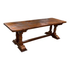 French Normandy Solid Oak Baluster Trestle or Farm Table or Monastery Table