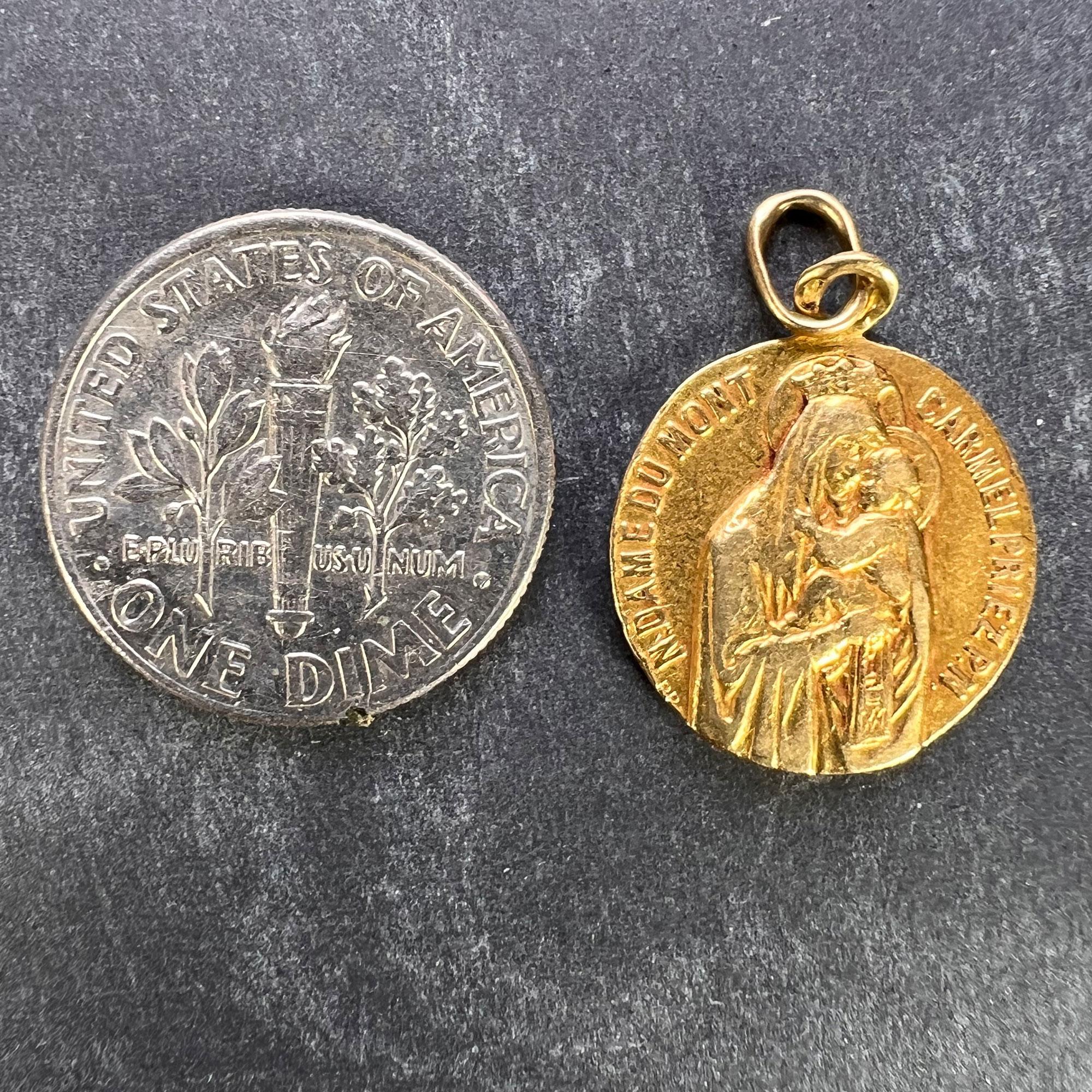 French Notre Dame du Mont Carmel 18 Karat Yellow Gold Medal Charm Pendant For Sale 6
