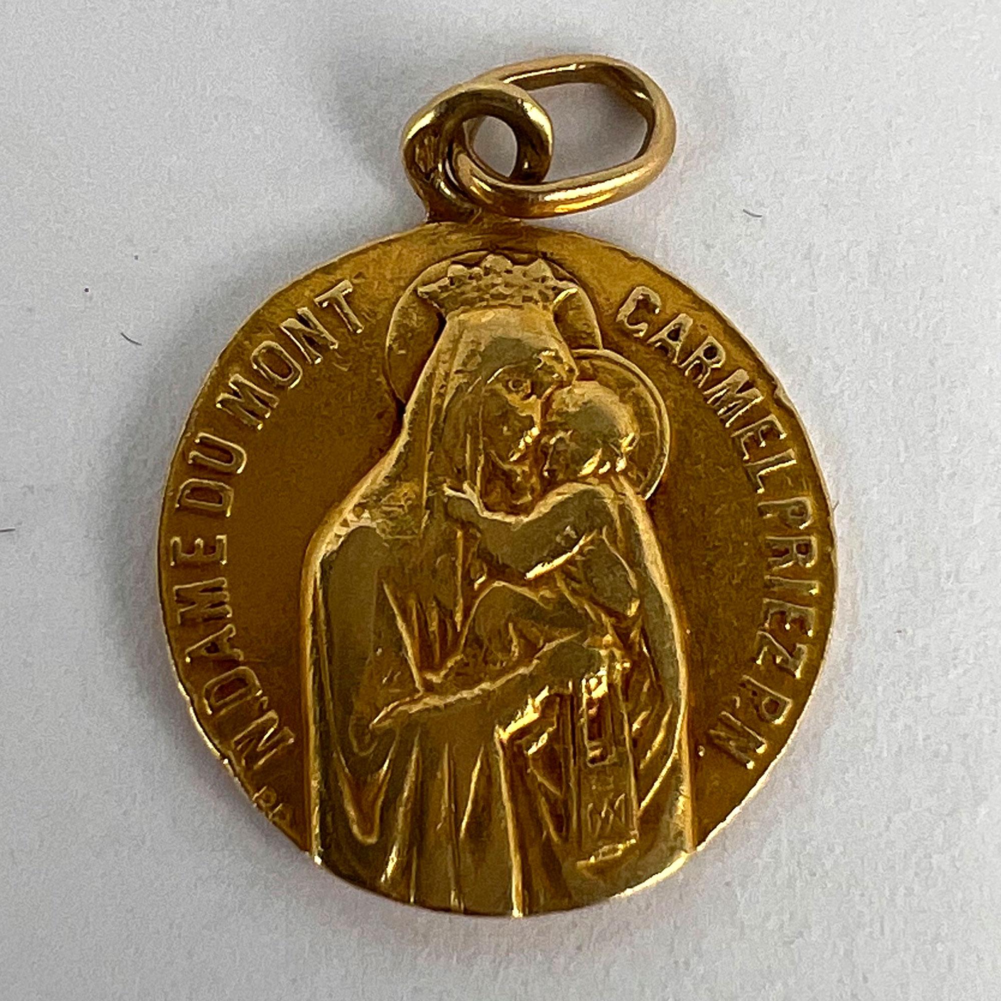 French Notre Dame du Mont Carmel 18 Karat Yellow Gold Medal Charm Pendant For Sale 7