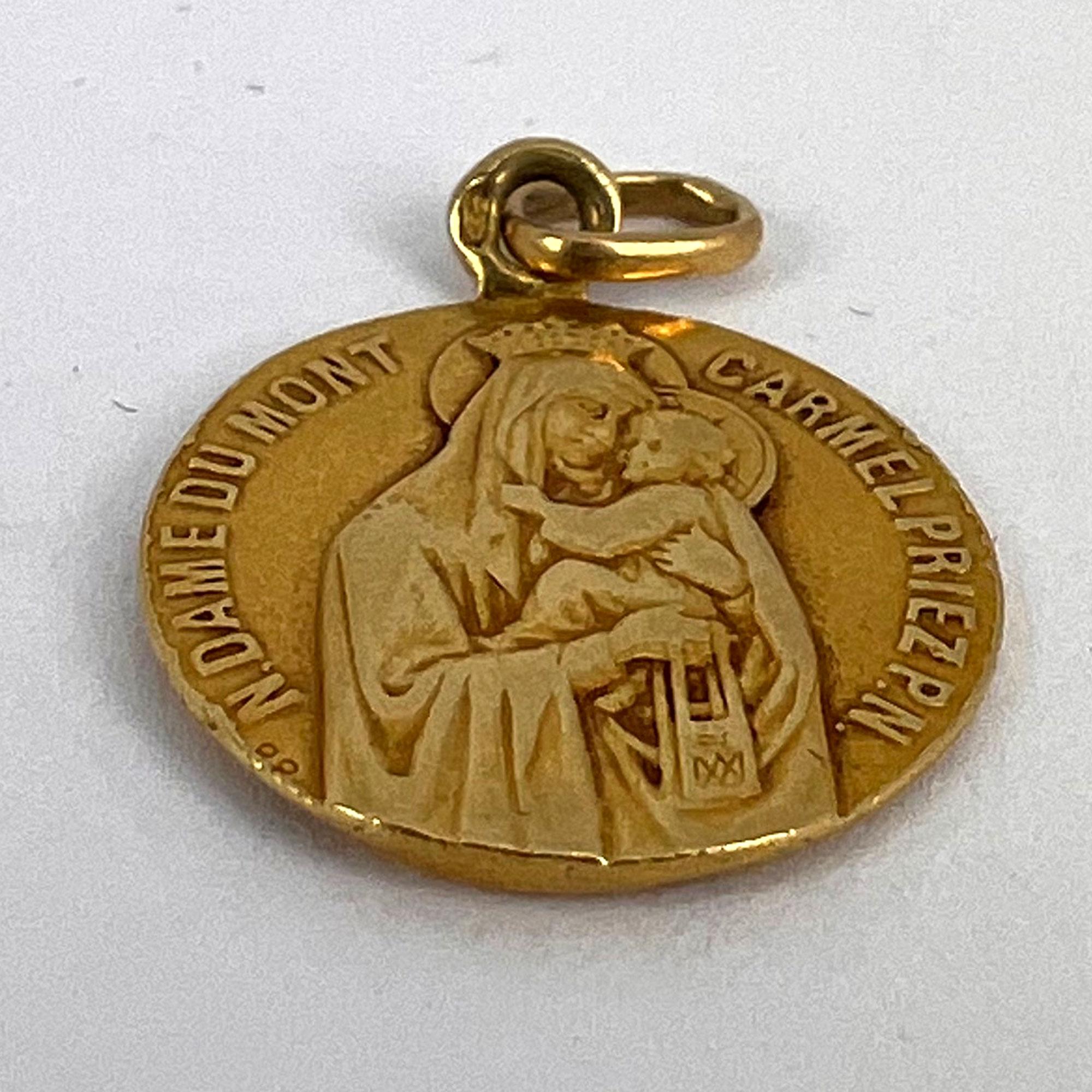 French Notre Dame du Mont Carmel 18 Karat Yellow Gold Medal Charm Pendant For Sale 9