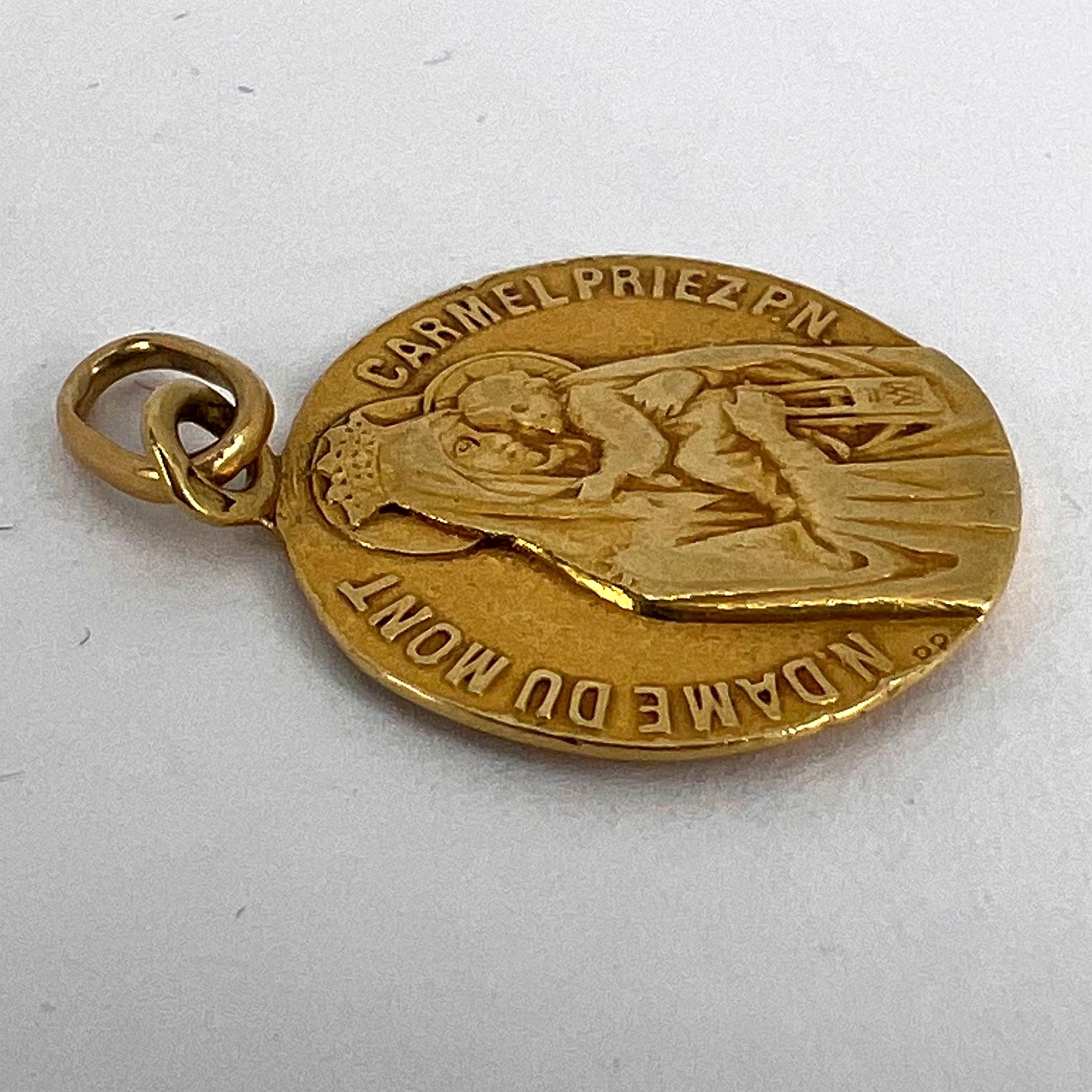 French Notre Dame du Mont Carmel 18 Karat Yellow Gold Medal Charm Pendant For Sale 10