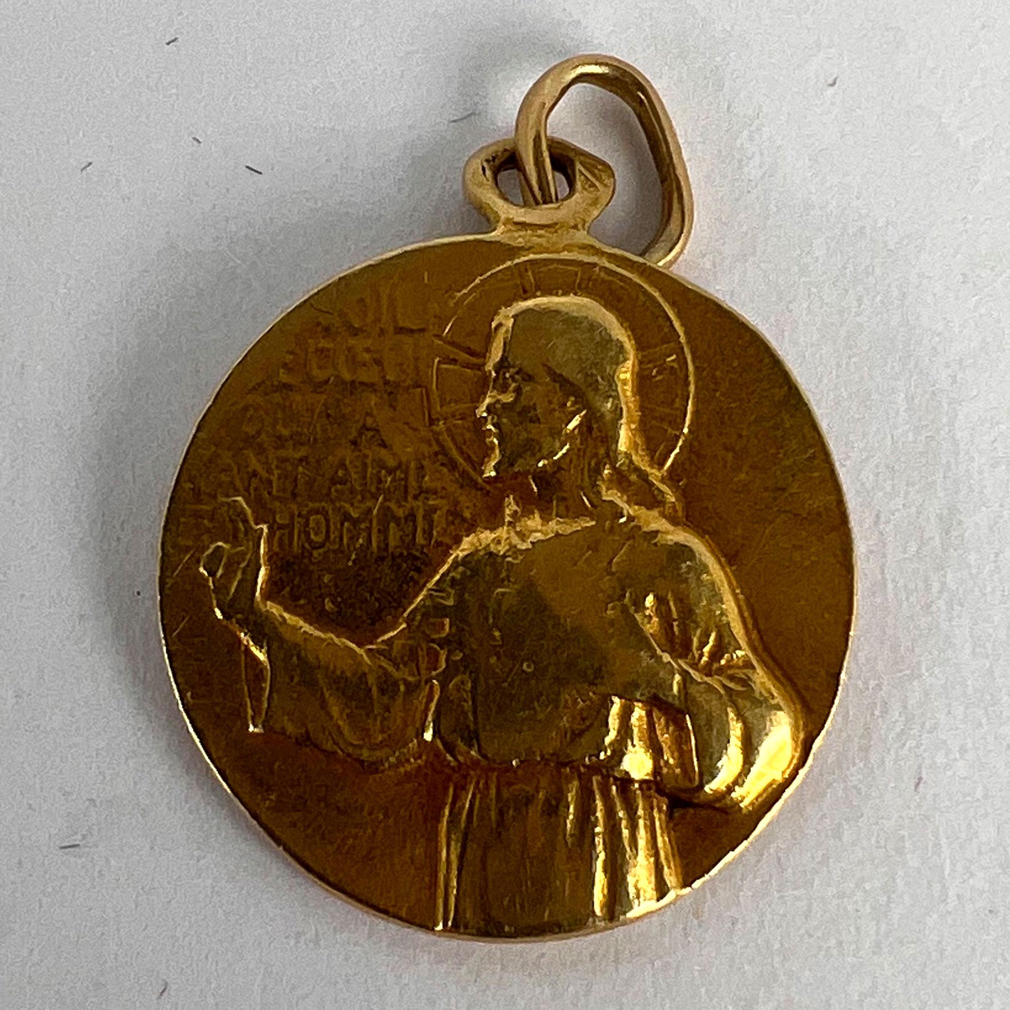 French Notre Dame du Mont Carmel 18 Karat Yellow Gold Medal Charm Pendant For Sale 11
