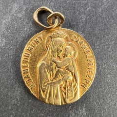 French Notre Dame du Mont Carmel 18 Karat Yellow Gold Medal Charm Pendant