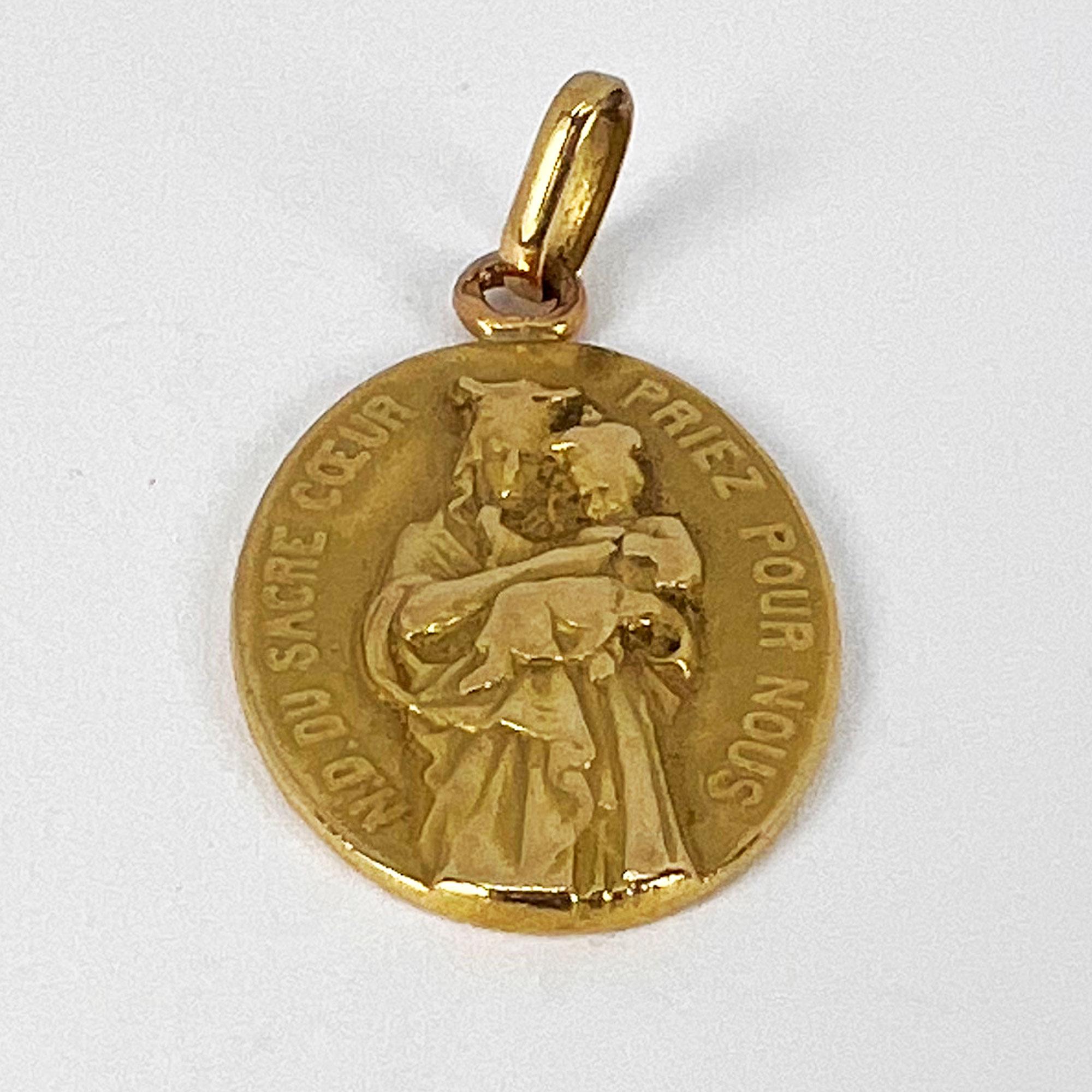 French Notre Dame du Sacre Coeur 18 Karat Yellow Gold Charm Pendant For Sale 9
