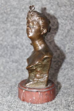 French Nouveau Bronze Bust On Marble Base of Lady Signed J. Garnier