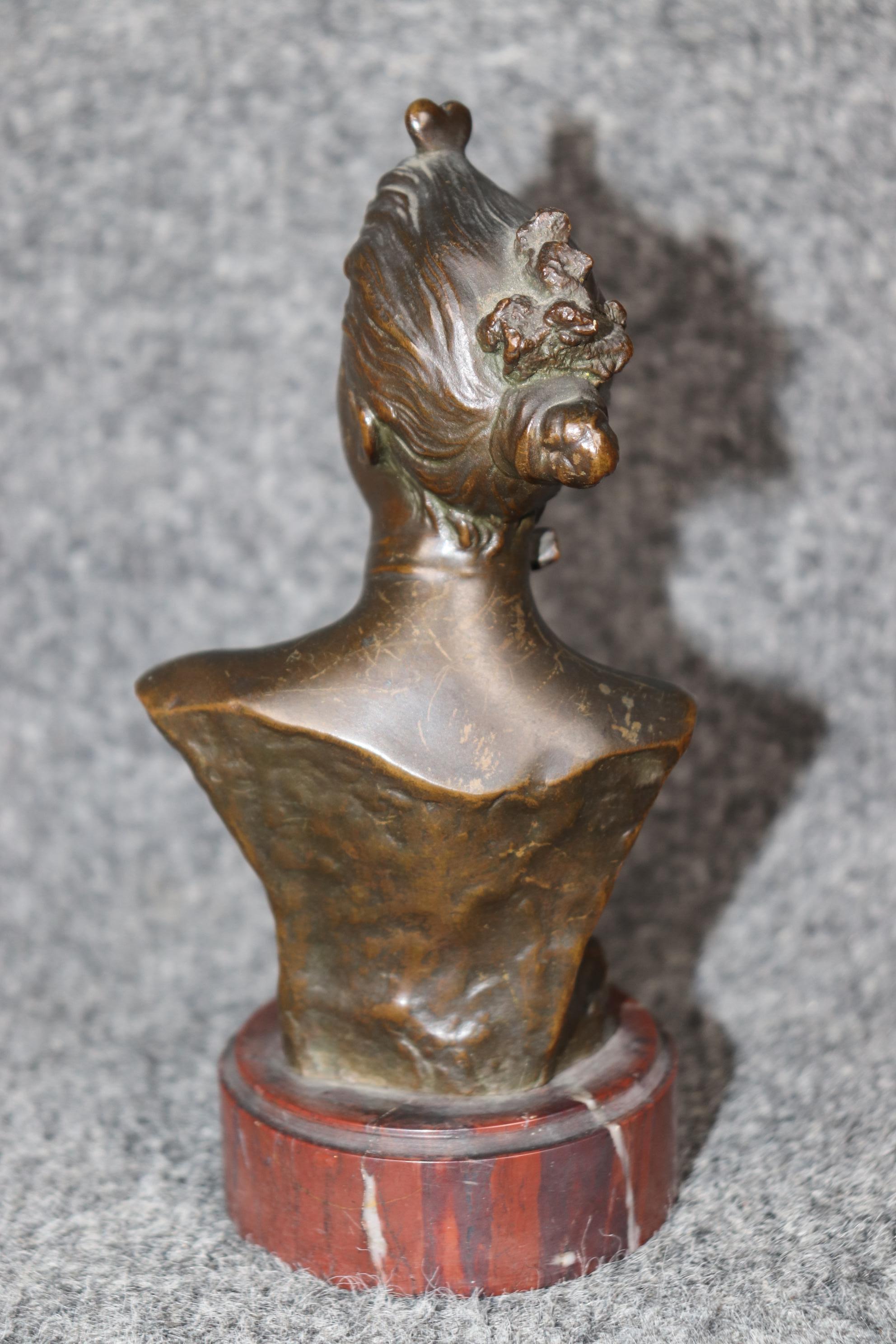 Art Nouveau French Nouveau Bronze Bust On Marble Base of Lady Signed J. Garnier For Sale