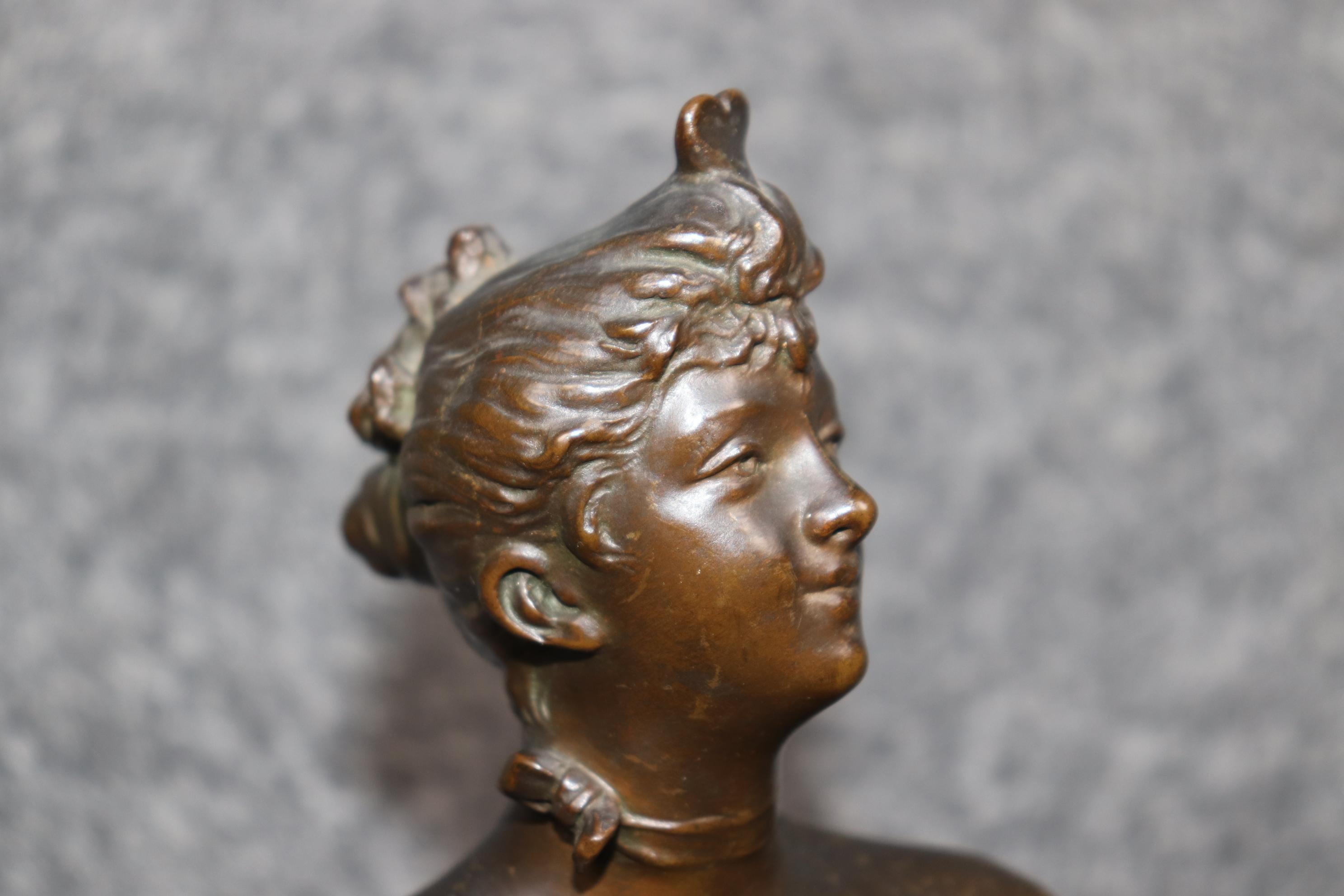 French Nouveau Bronze Bust On Marble Base of Lady Signed J. Garnier In Good Condition For Sale In Swedesboro, NJ