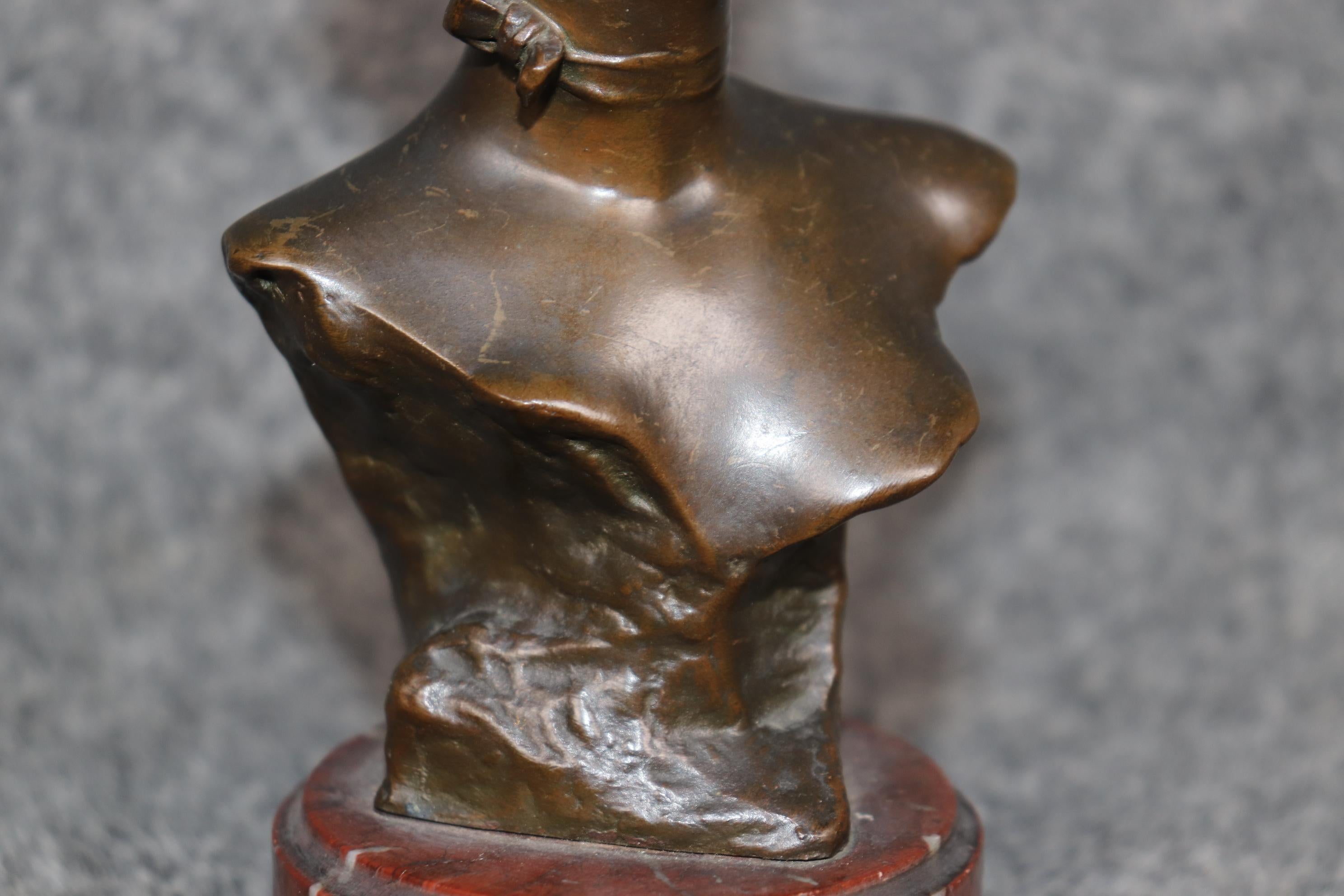 20th Century French Nouveau Bronze Bust On Marble Base of Lady Signed J. Garnier For Sale