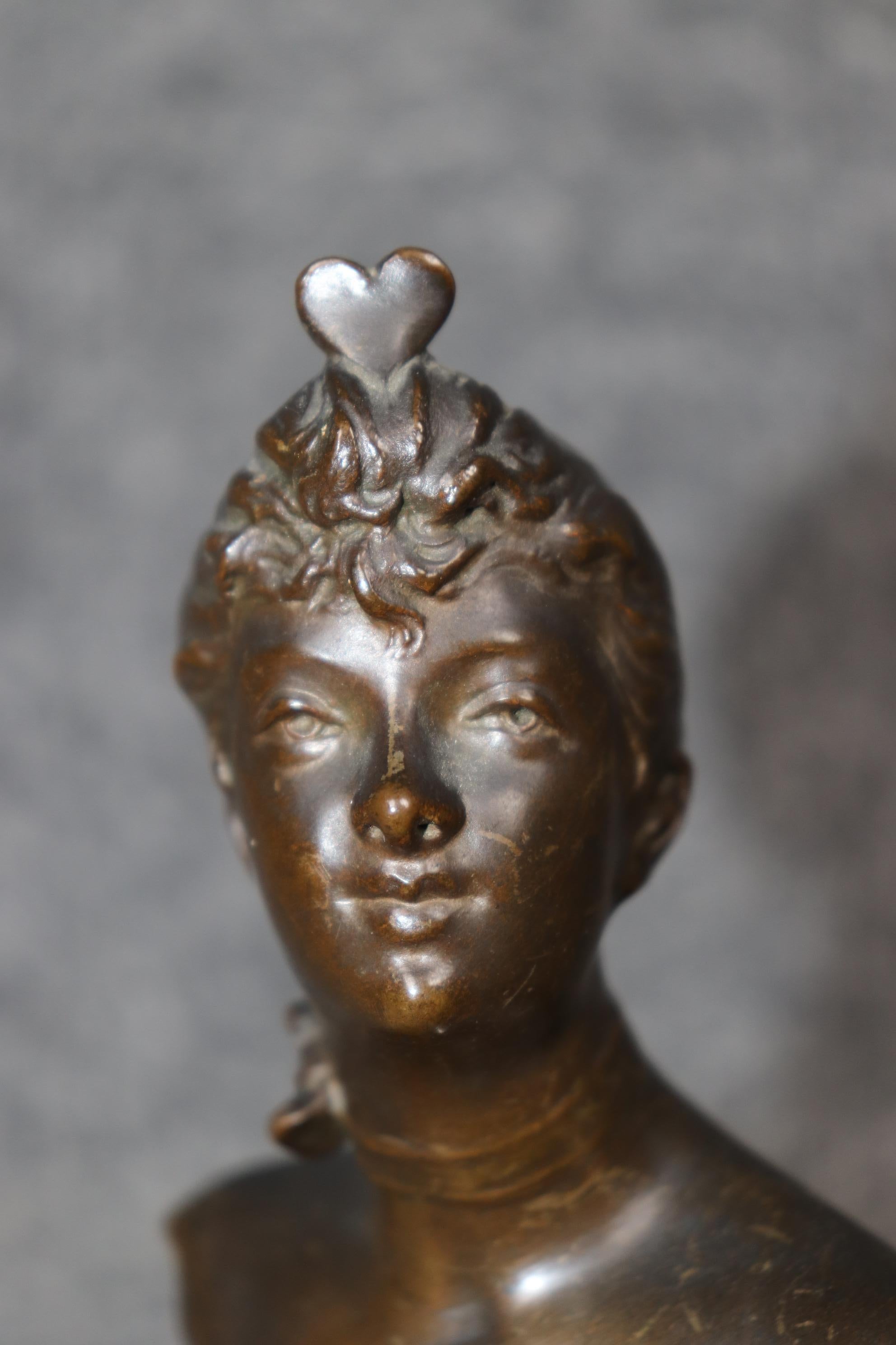 French Nouveau Bronze Bust On Marble Base of Lady Signed J. Garnier For Sale 3