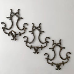 French Nouveau Sculpted Bronze Wall Coat Hooks - Set of 3