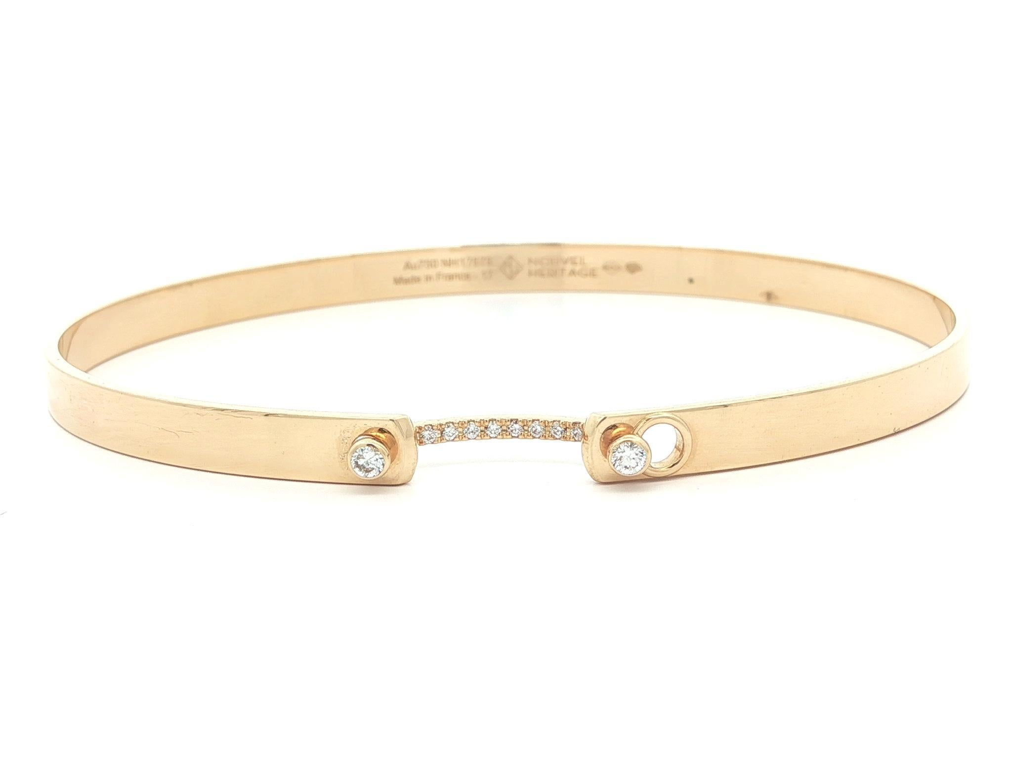 French Novel Heritage 18k Gold Diamond Business Meeting Mood Bangle Bracelet