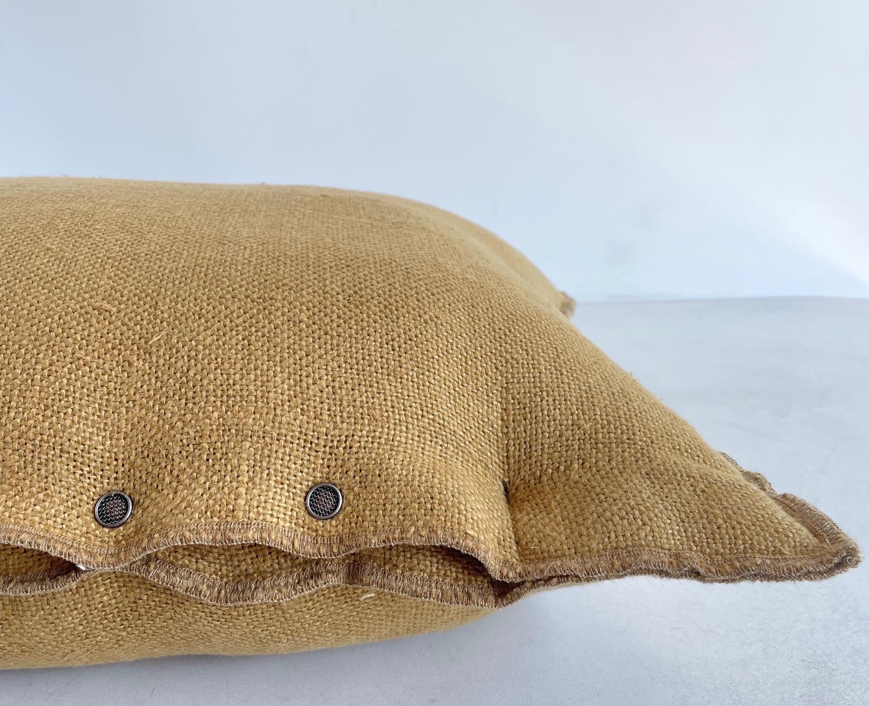 French Nubby Linen Accent Pillow in Golden Brown For Sale 4