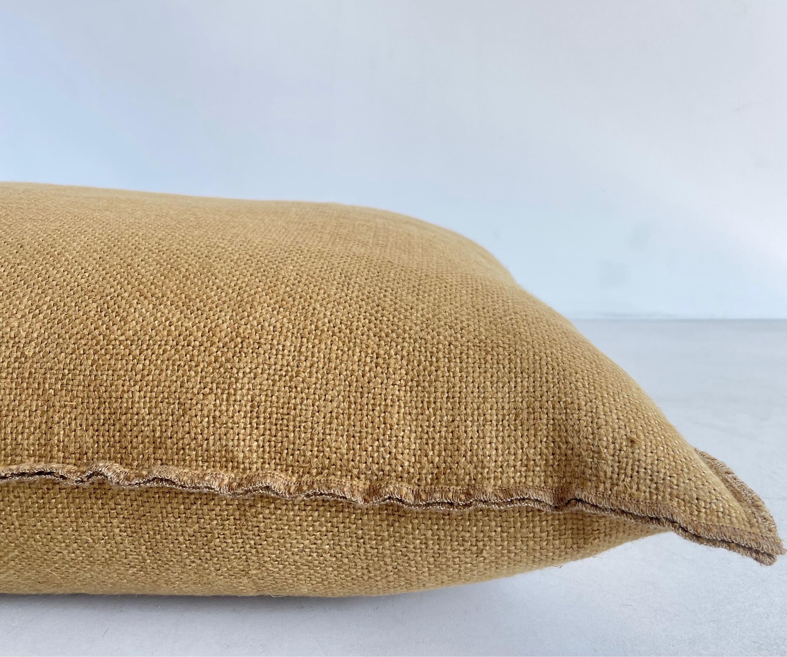 French Nubby Linen Accent Pillow in Golden Brown For Sale 5