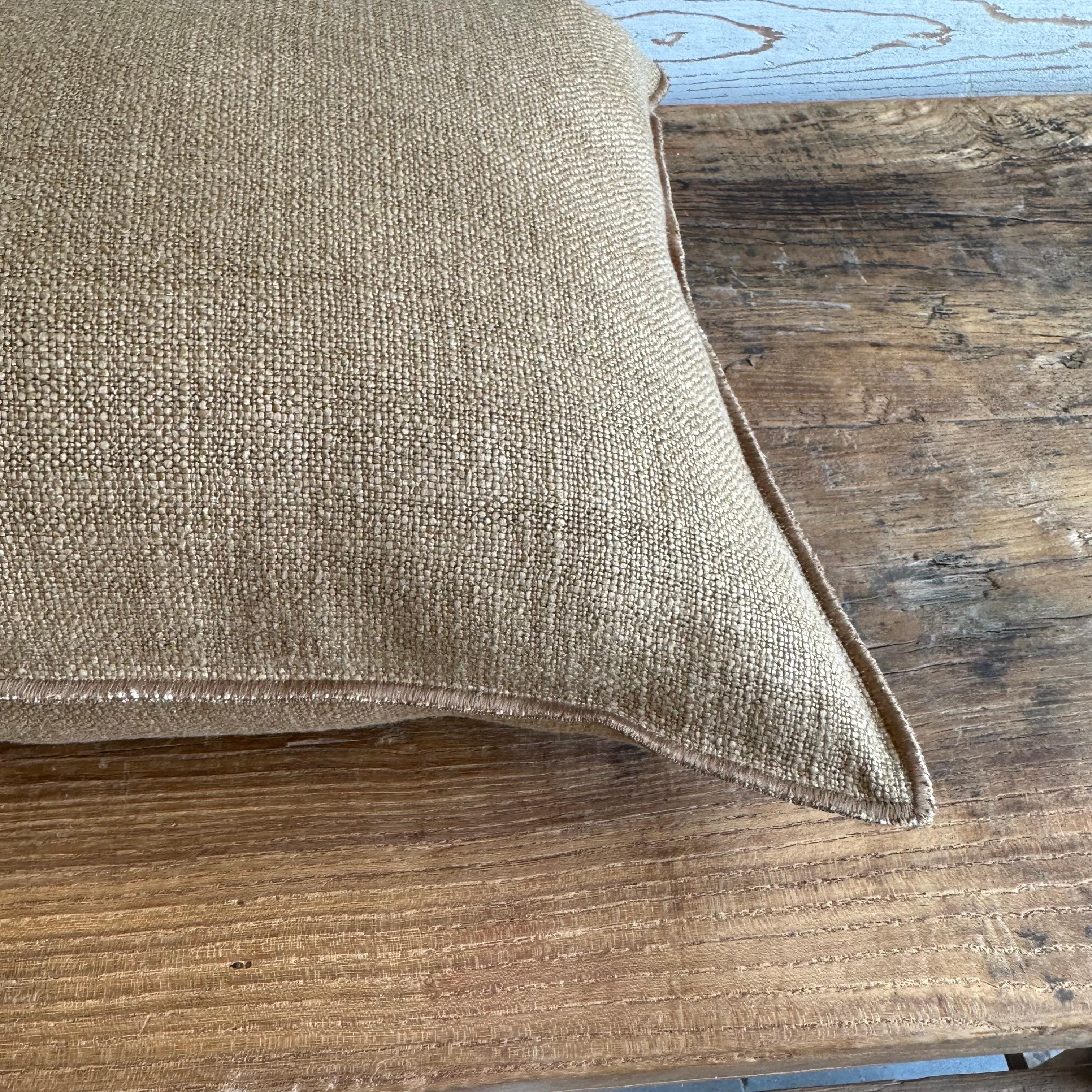 French Nubby Linen Textured Lumbar Pillow with Down Insert For Sale 2