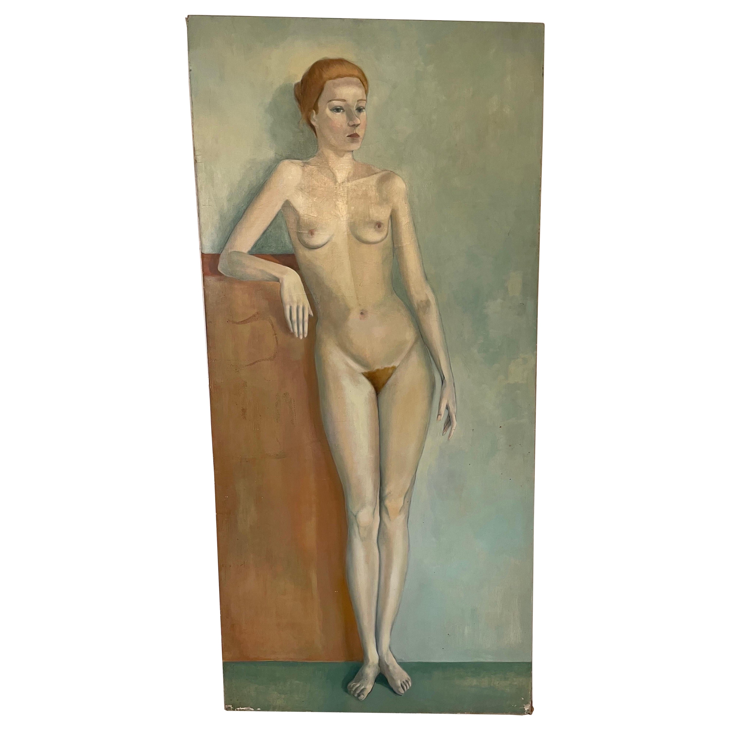 French Nude Portrait Oil Painting Jose Vilato Ruiz Fin (1916-1969) Monumental