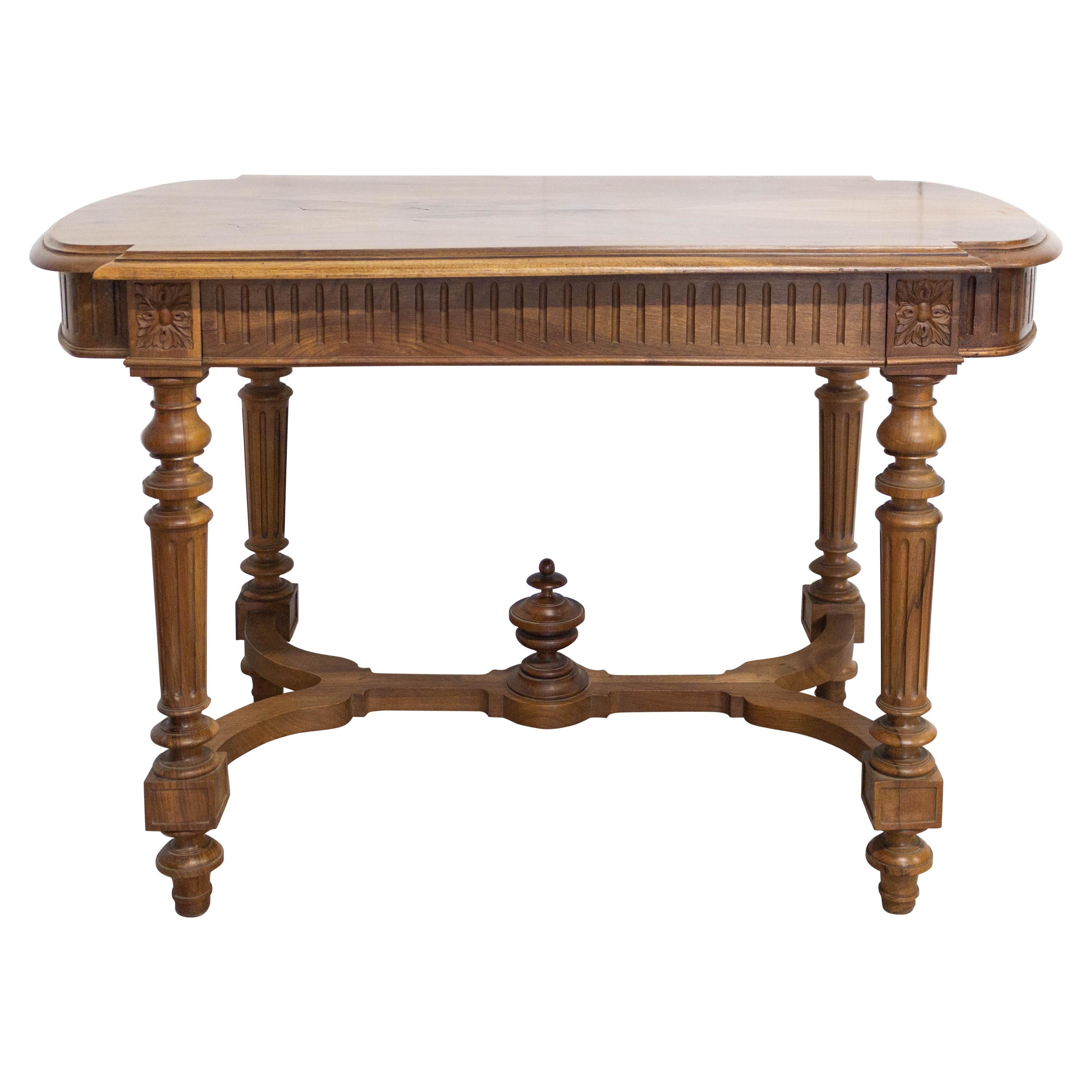 French Oak Writing Table Louis XIII Style and Shabby Finish, 19th