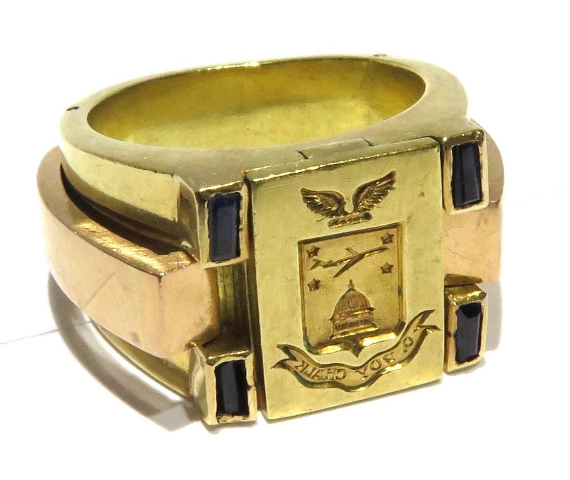 French O Roy Chalk Washington Capital Dome Gold Crest Multi Compartment Ring For Sale 6
