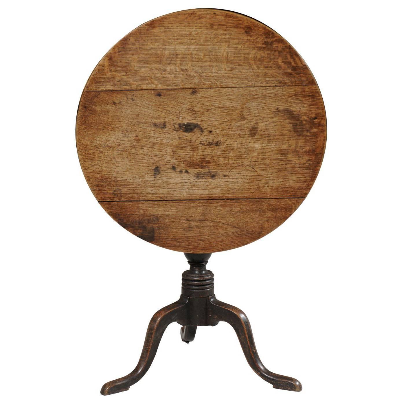 French Oak 19th Century Rustic Tilt-Top Gu�éridon Table with Pedestal Tripod Base