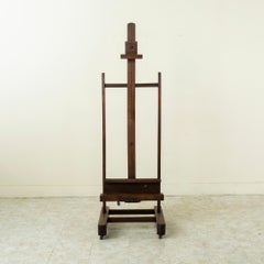 French Oak Adjustable Artist's Floor Easel with Crank Mechanism, c. 1900