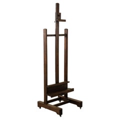 French Oak Adjustable Artist's Floor Easel with Crank Mechanism, c. 1900