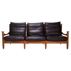 French Oak and Black Leather Sofa
