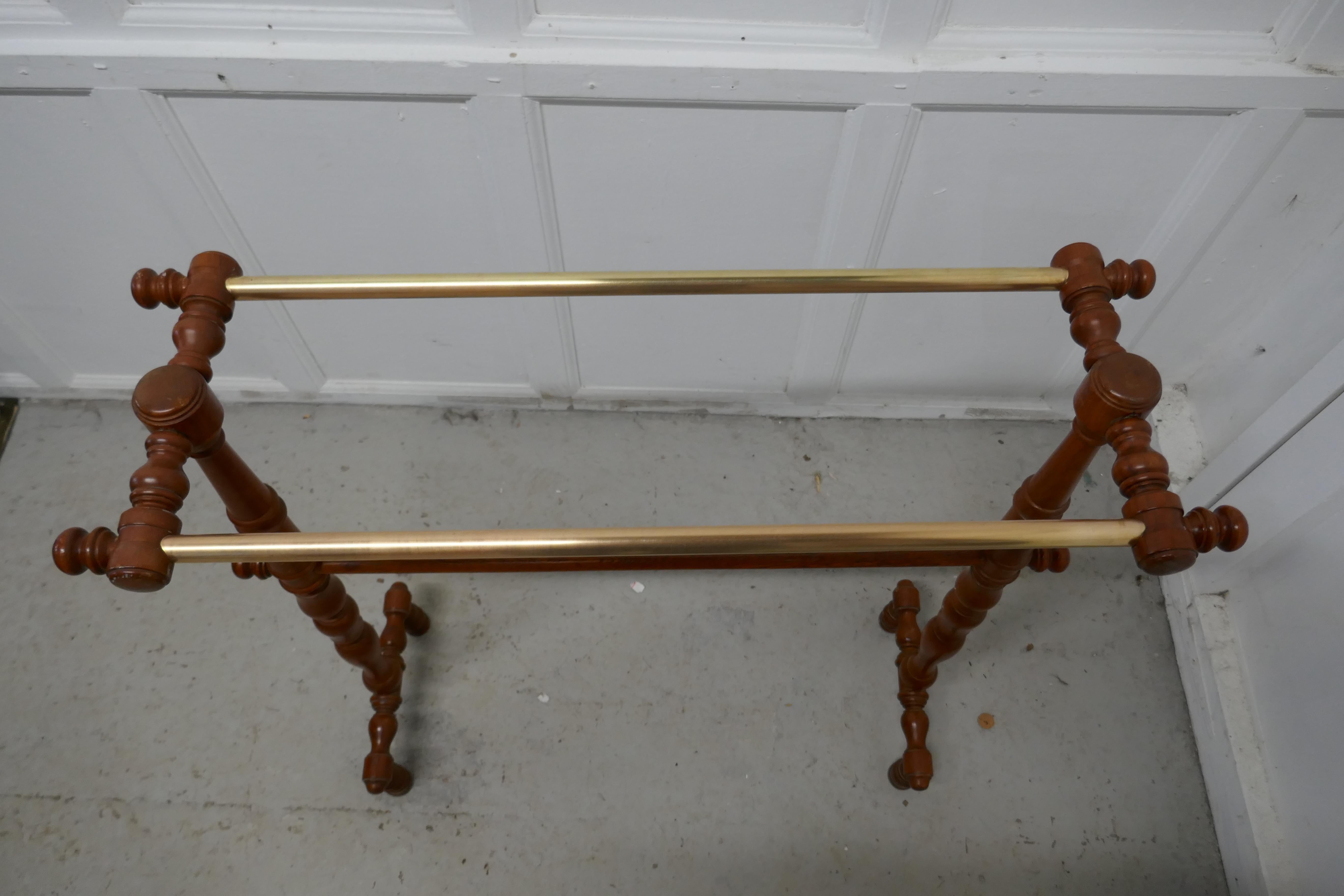 Late 19th Century French Oak and Brass Towel Rail For Sale