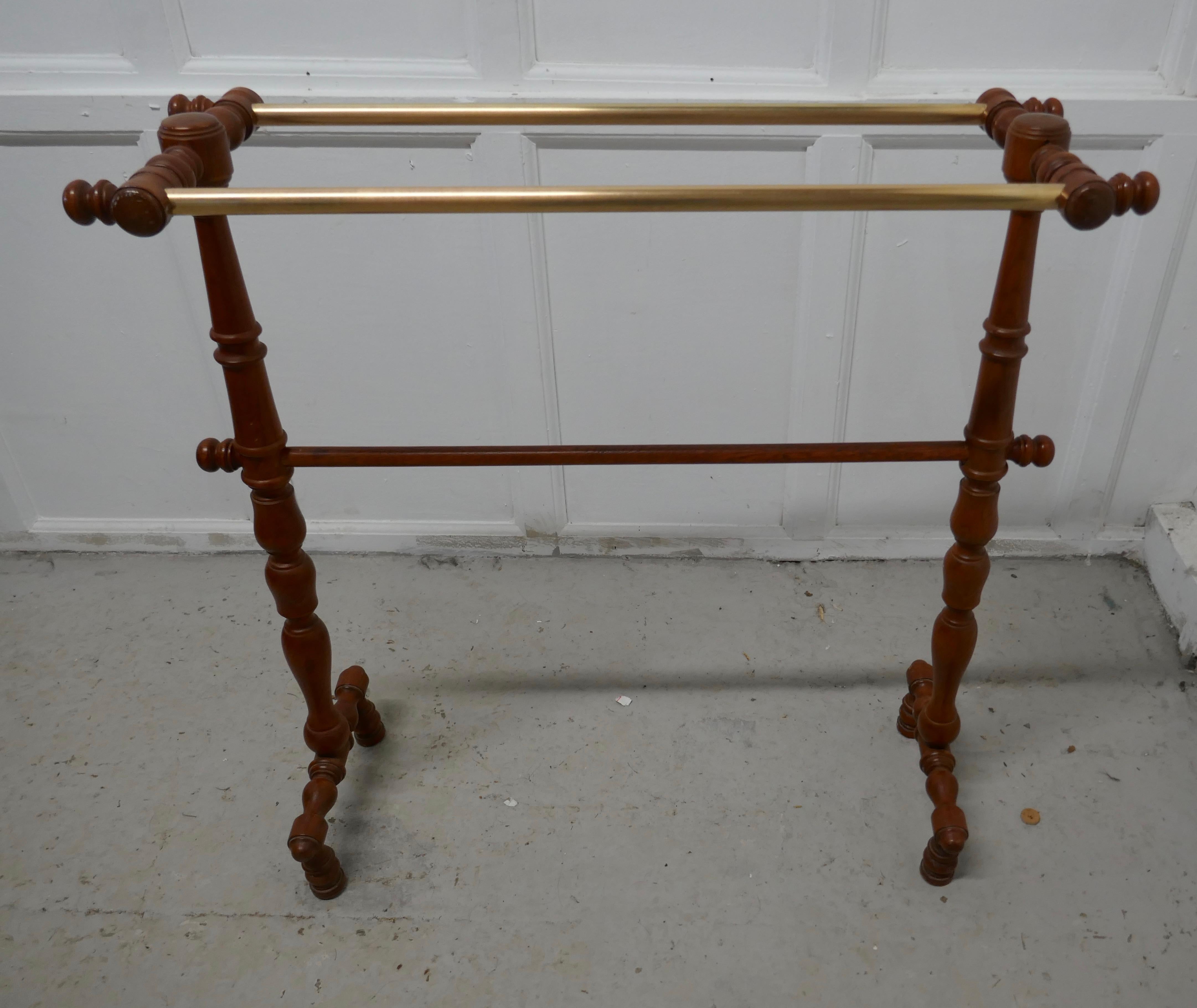 French Oak and Brass Towel Rail For Sale 1