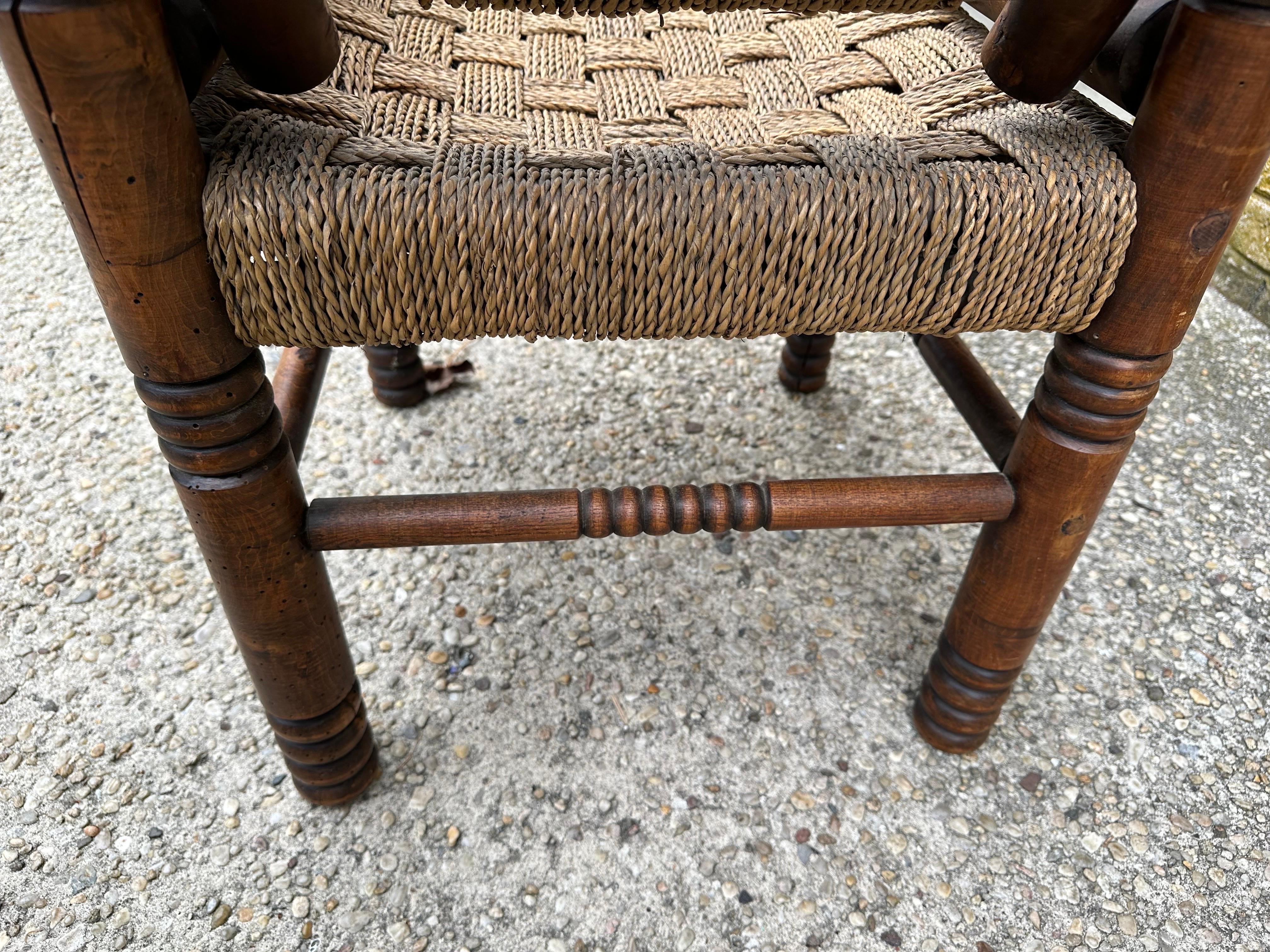 French Oak and Cord Lounge Chair by Charles Dudouyt For Sale 7