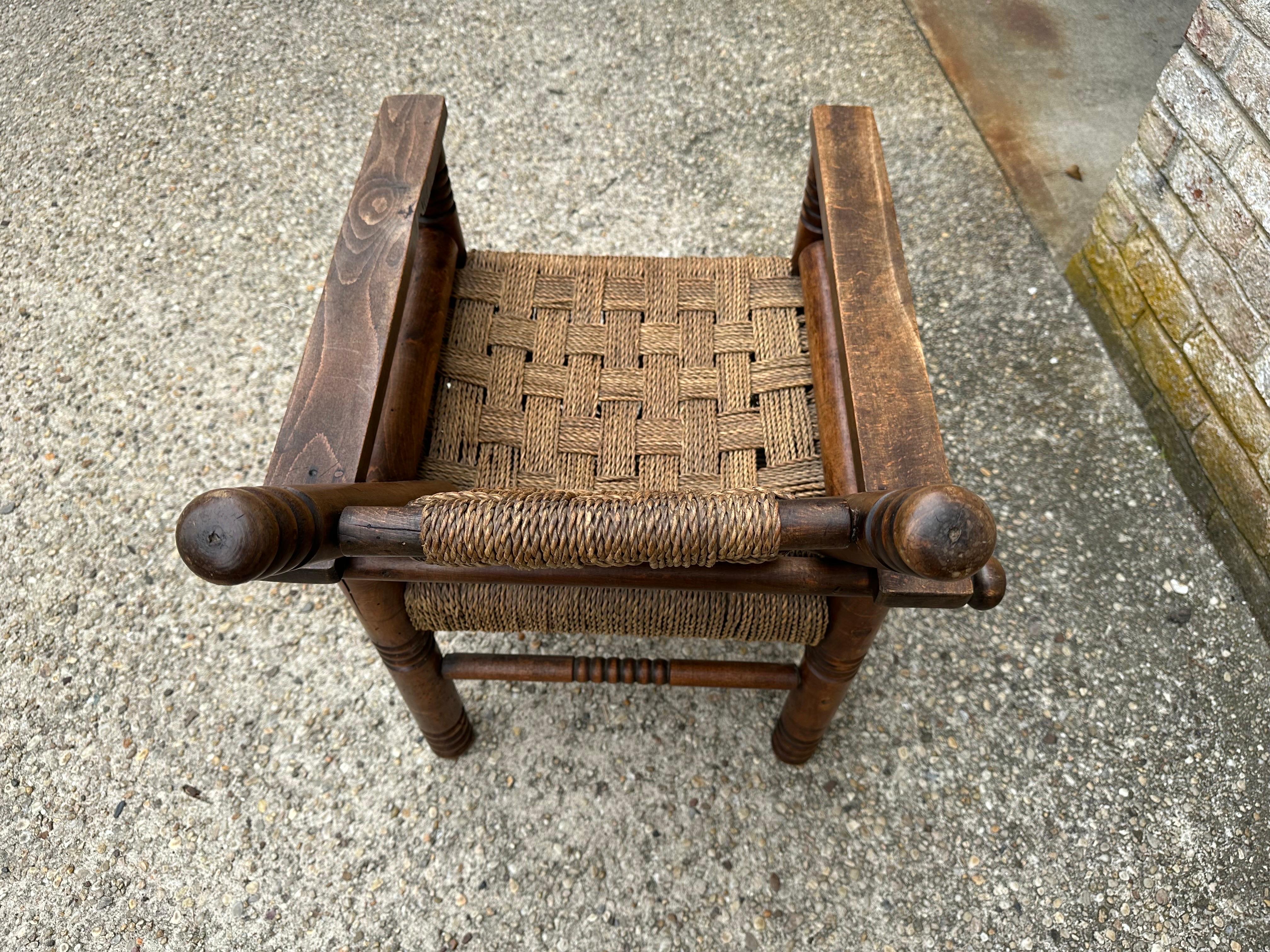 French Oak and Cord Lounge Chair by Charles Dudouyt For Sale 8