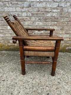 French Oak and Cord Lounge Chair by Charles Dudouyt