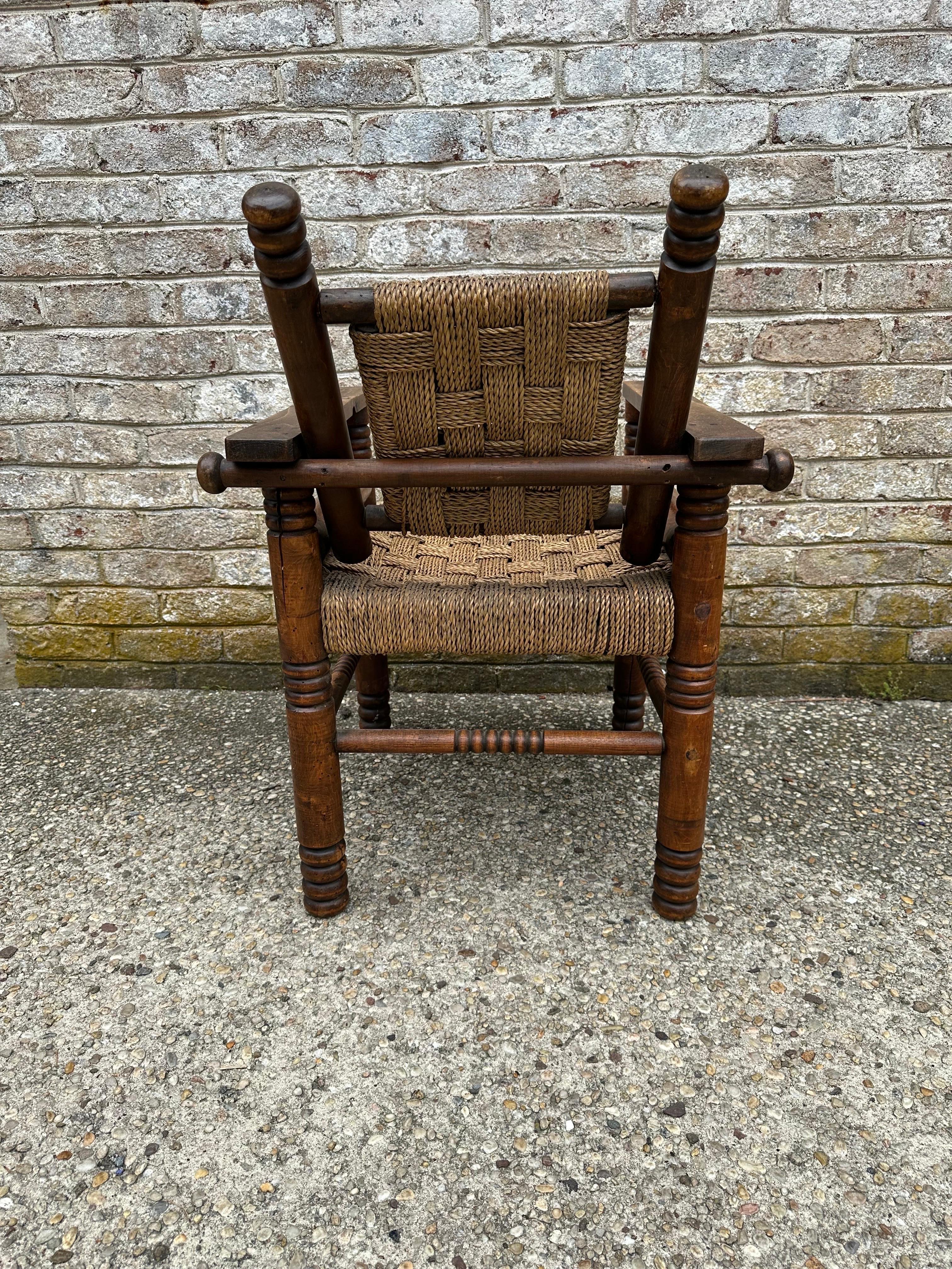 French Oak and Cord Lounge Chair by Charles Dudouyt In Good Condition For Sale In East Hampton, NY