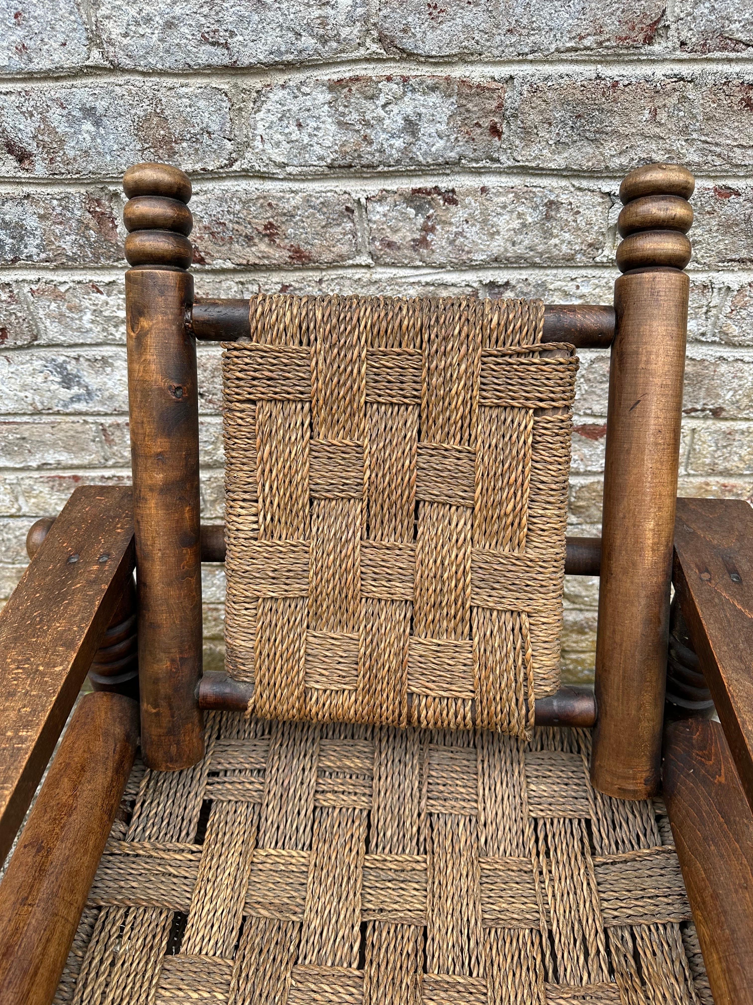 Mid-20th Century French Oak and Cord Lounge Chair by Charles Dudouyt For Sale