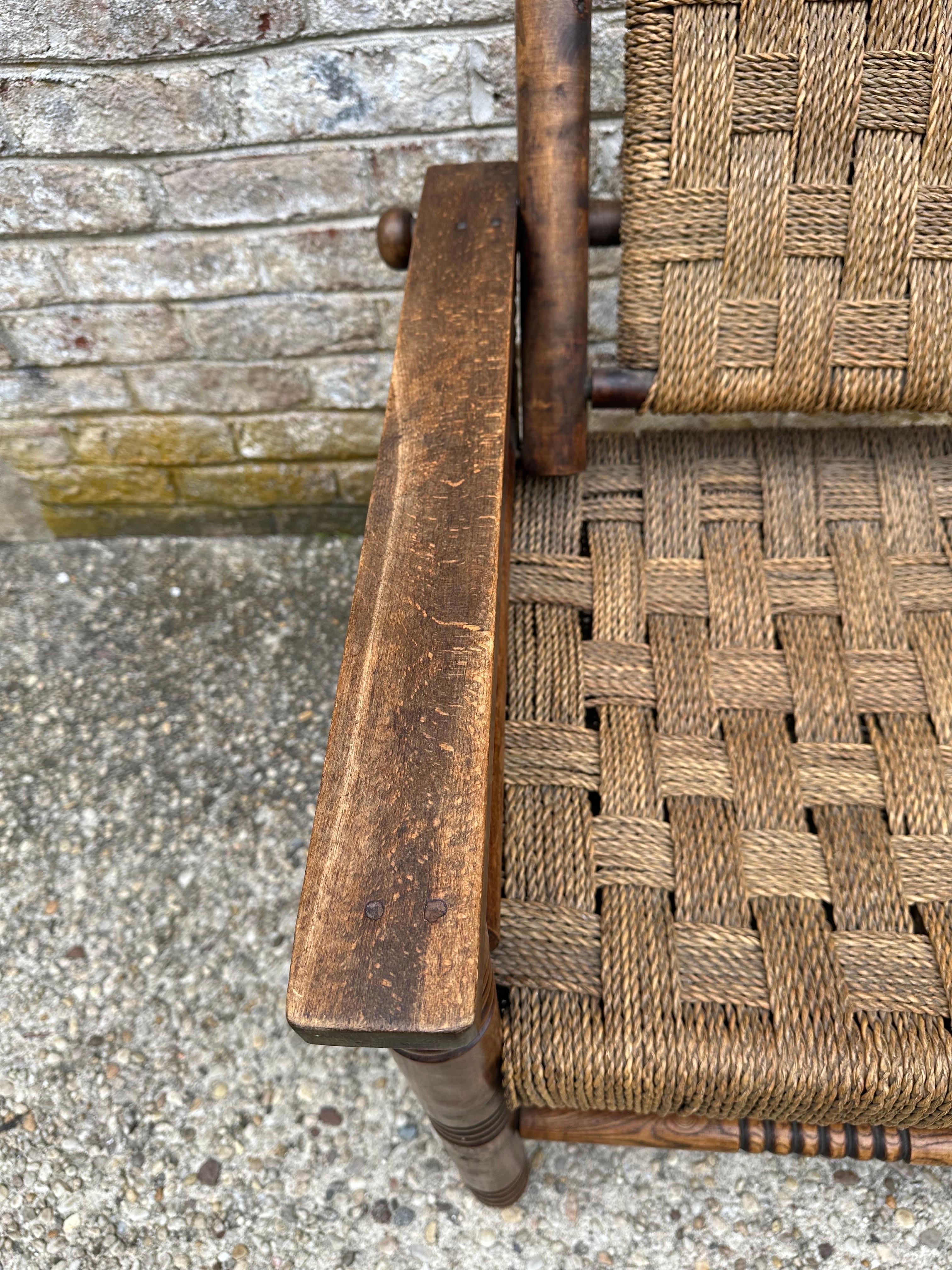French Oak and Cord Lounge Chair by Charles Dudouyt For Sale 1