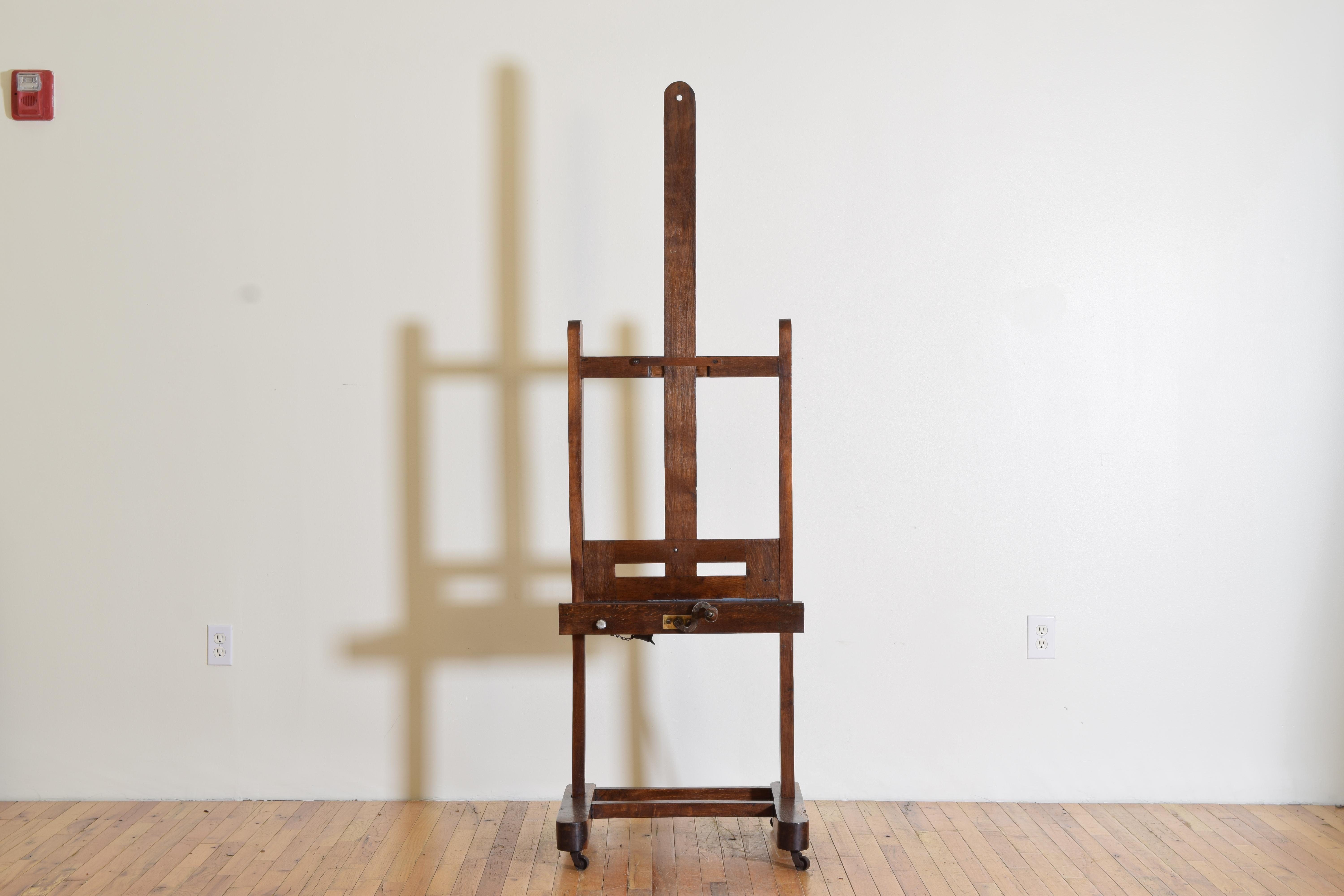 French Oak and Iron Artist’s Easel, Early 20th Century, Working Condition In Good Condition In Atlanta, GA