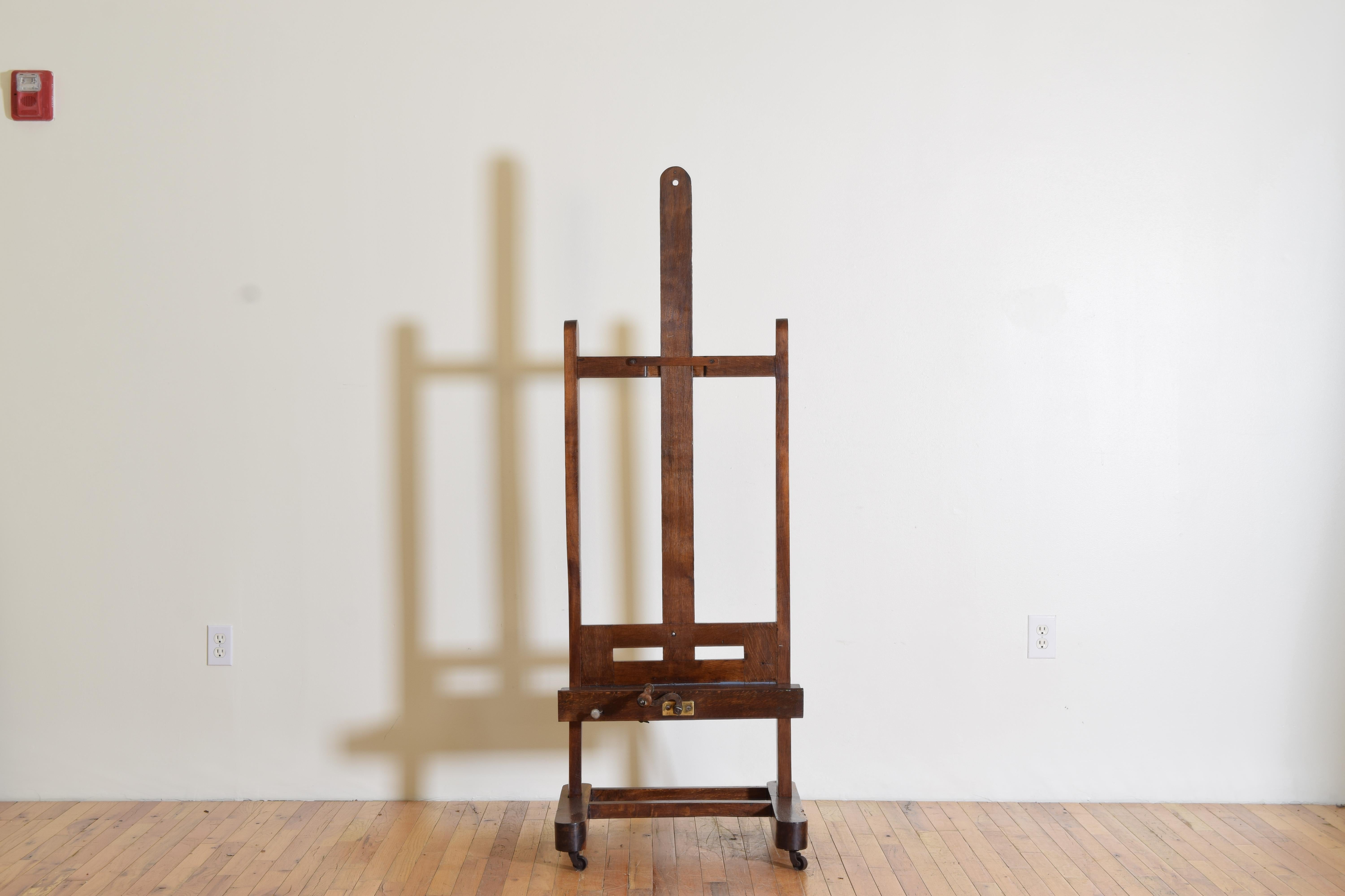 French Oak and Iron Artist’s Easel, Early 20th Century, Working Condition 1
