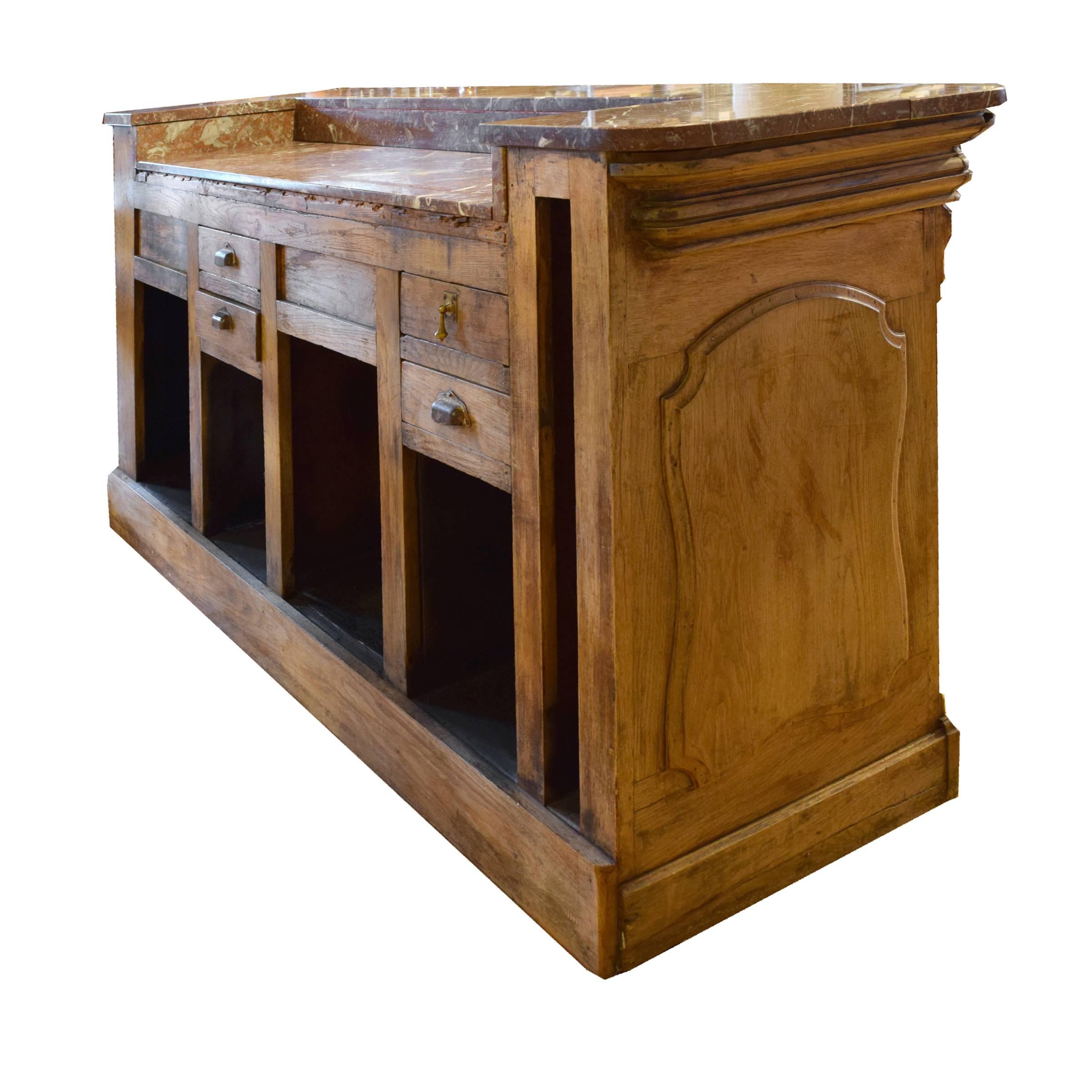 French Oak and Marble Desk or Bar In Good Condition In Chicago, IL