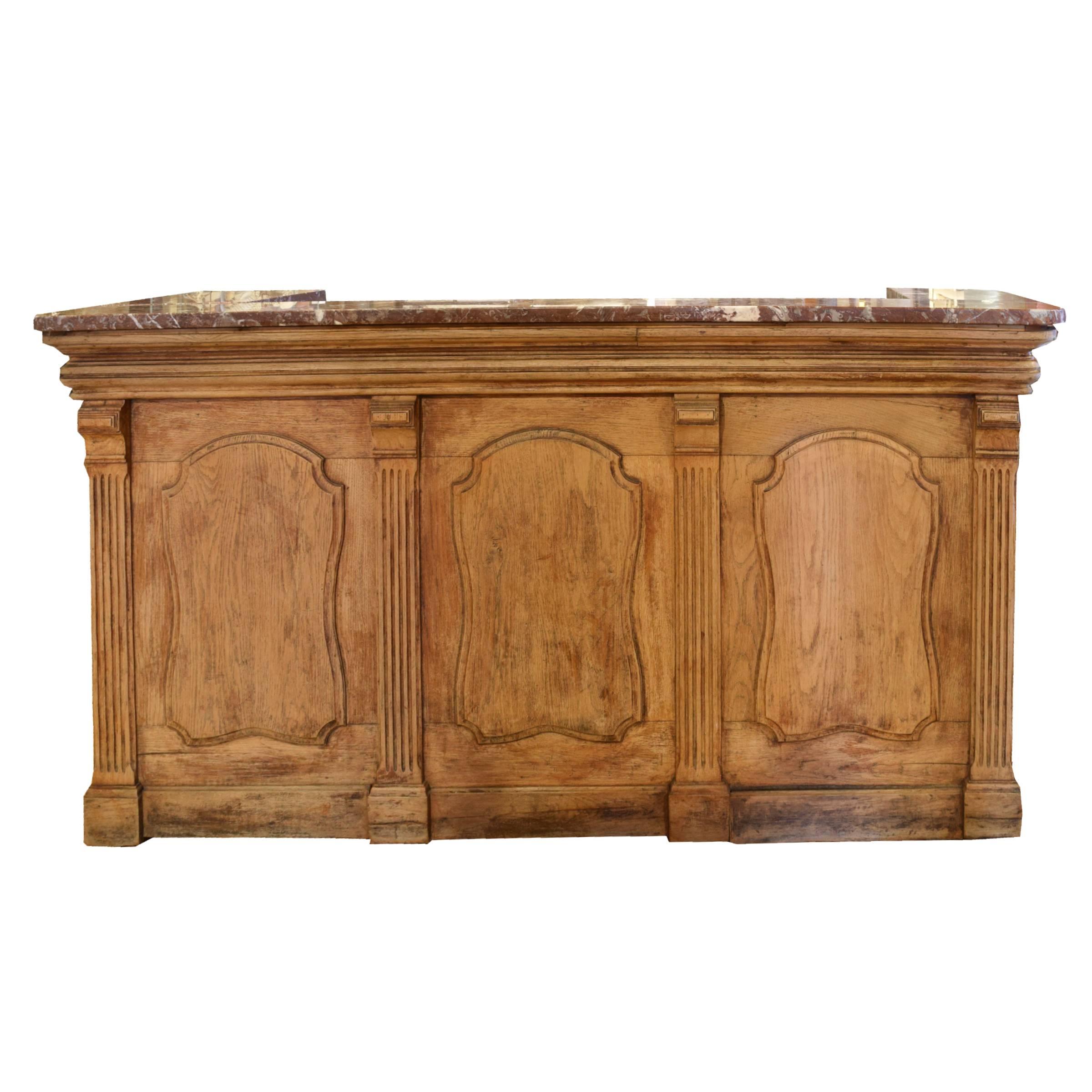 French Oak and Marble Desk or Bar
